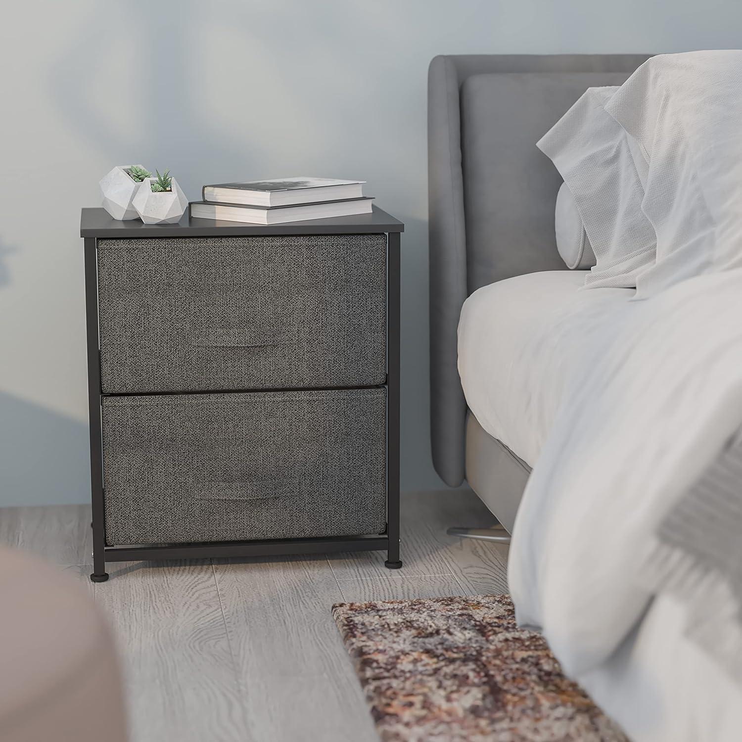 Malone 2 Drawer Storage Stand with Wood Top & Fabric Pull Drawers