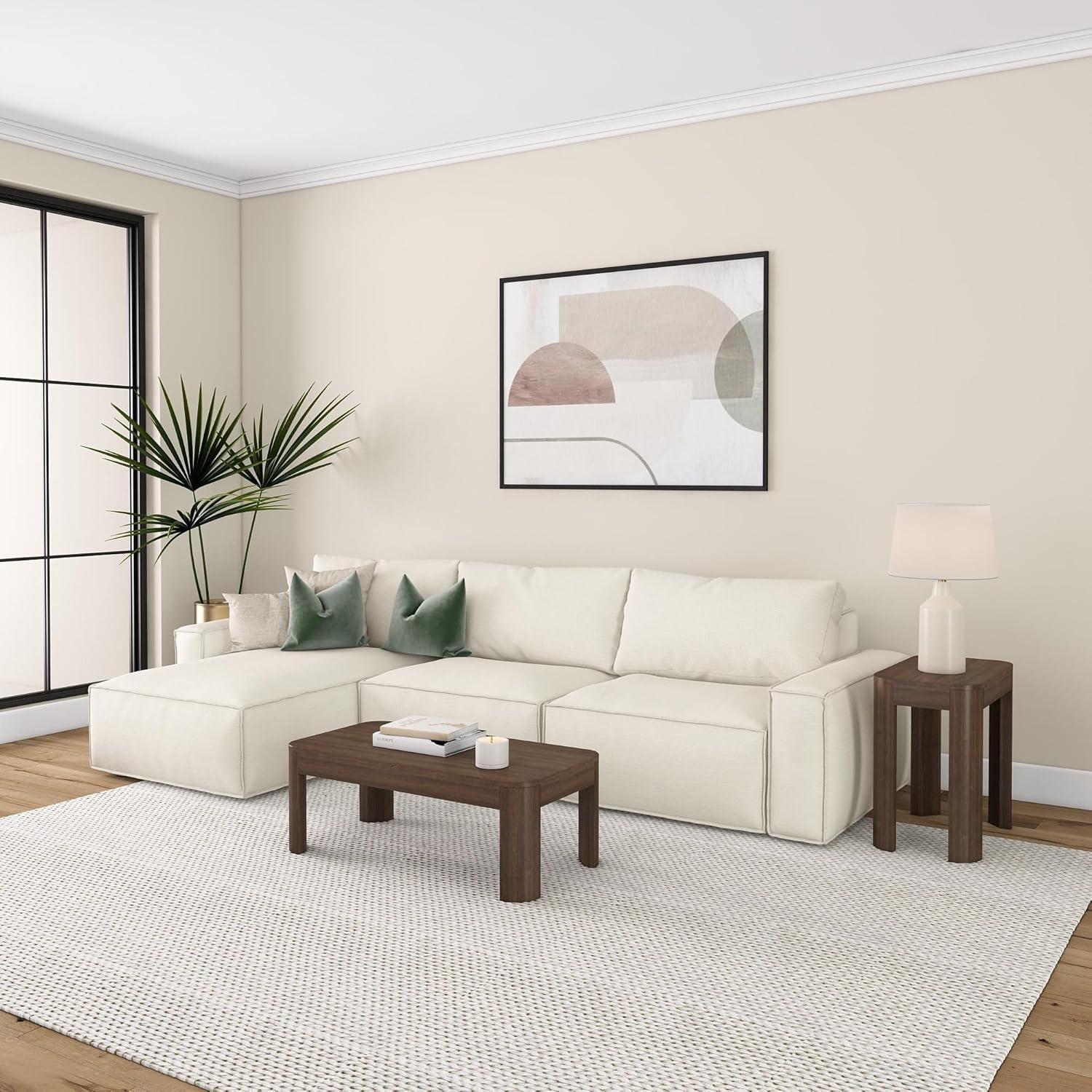 Plank+Beam Solid Wood Forma Coffee Table, 54" Modern Coffee Table with Storage Shelf, Walnut