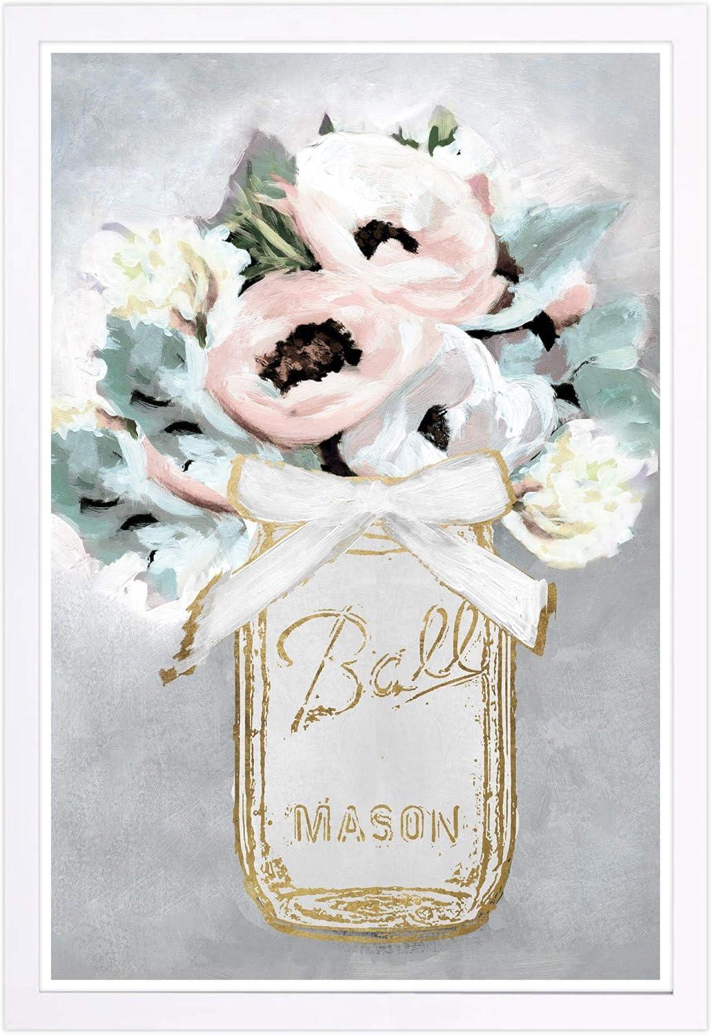 Mason Jar Mora White Framed Floral Canvas Wall Art