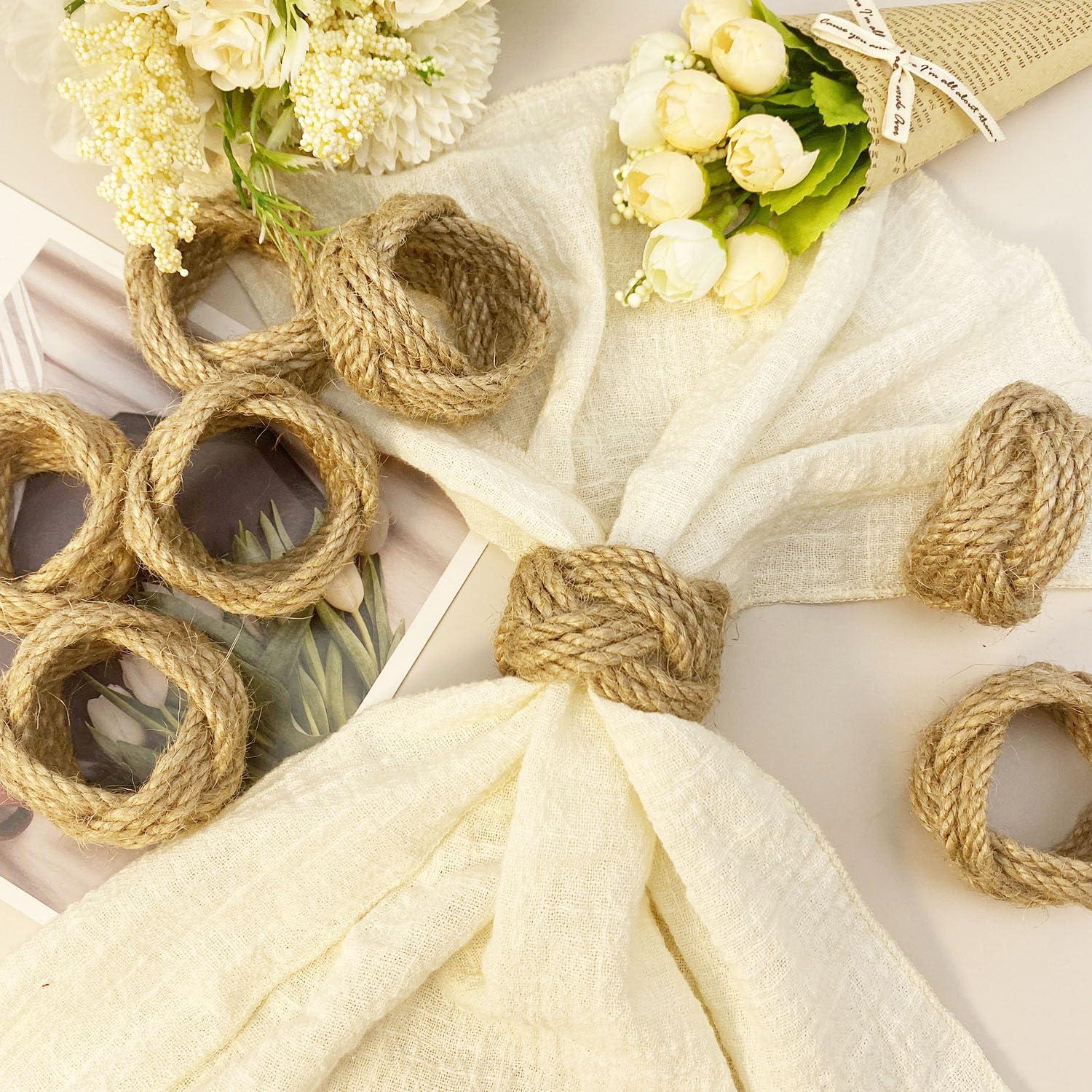 Woven Napkin Rings Set of 12 Farmhouse Napkin Rings Bulk Burlap Jute Napkin Rings for Dinning Table, Nautical Napkin Rings Table Decor for Party Gathering Banquet Wedding Birthday Natural