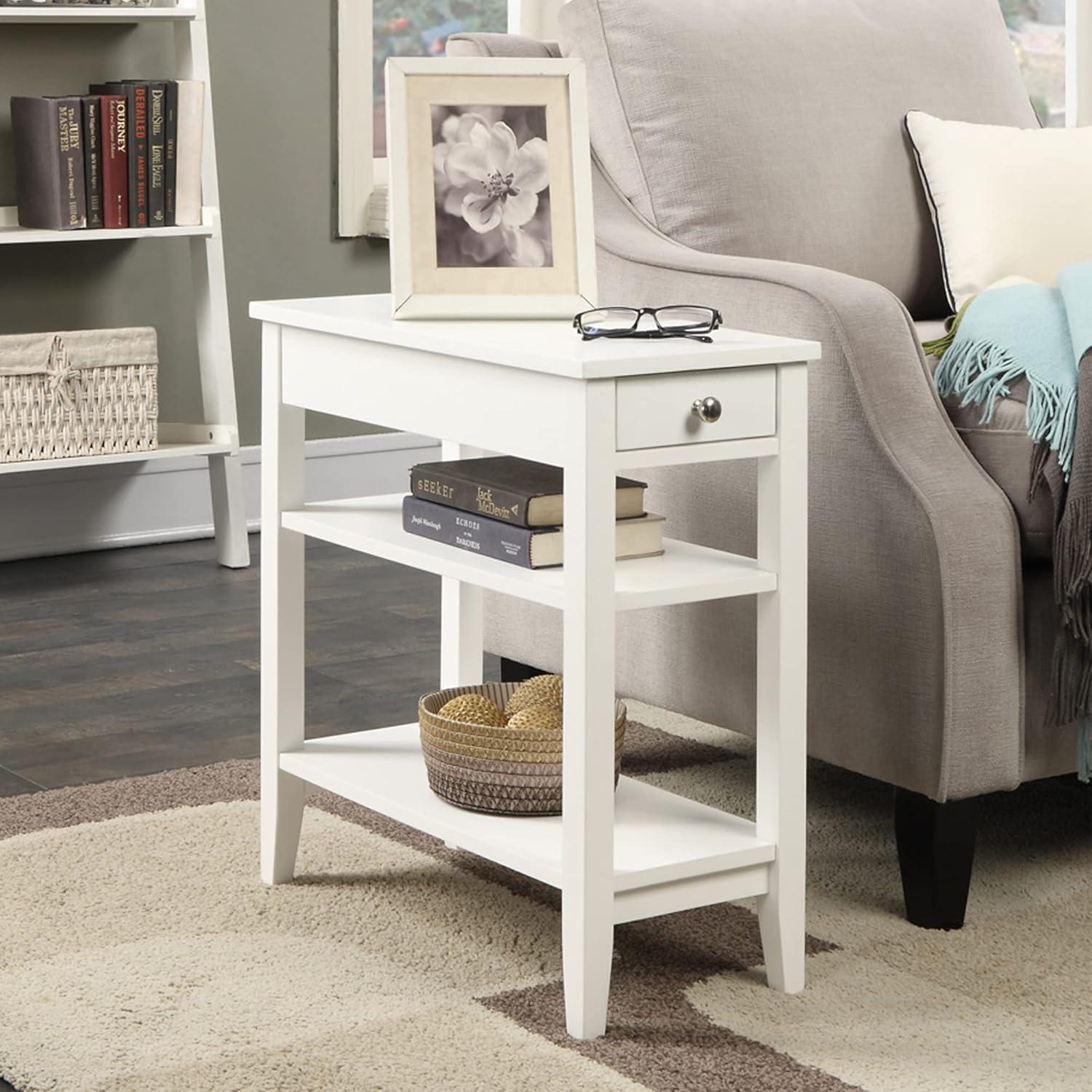 TiaGOC American Collection 3-Tier End Table with Drawer, 23.5 x 11.25 x 24, White