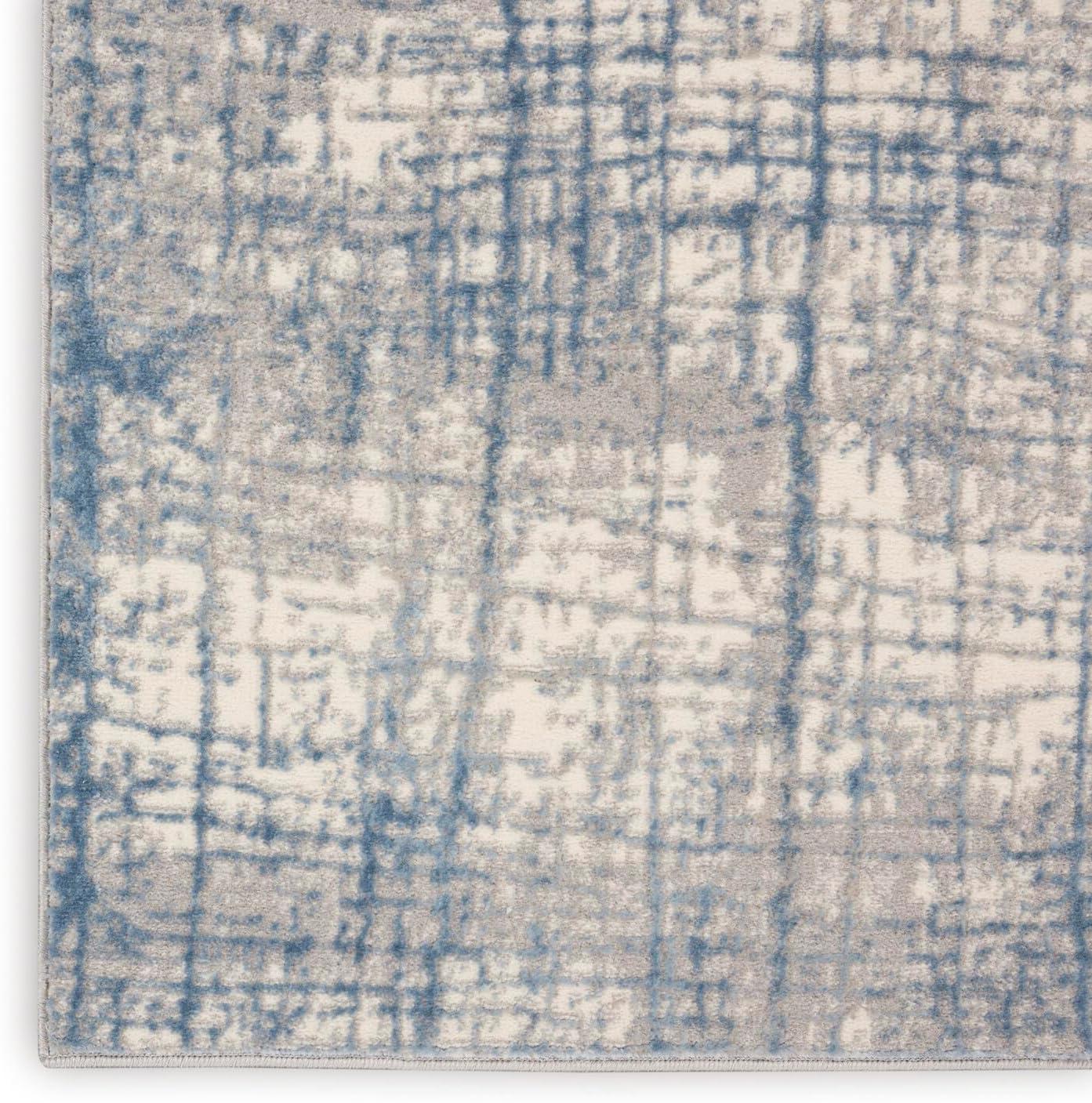 Ivory Blue Abstract Handmade Viscose Area Rug, 3'2" x 5'