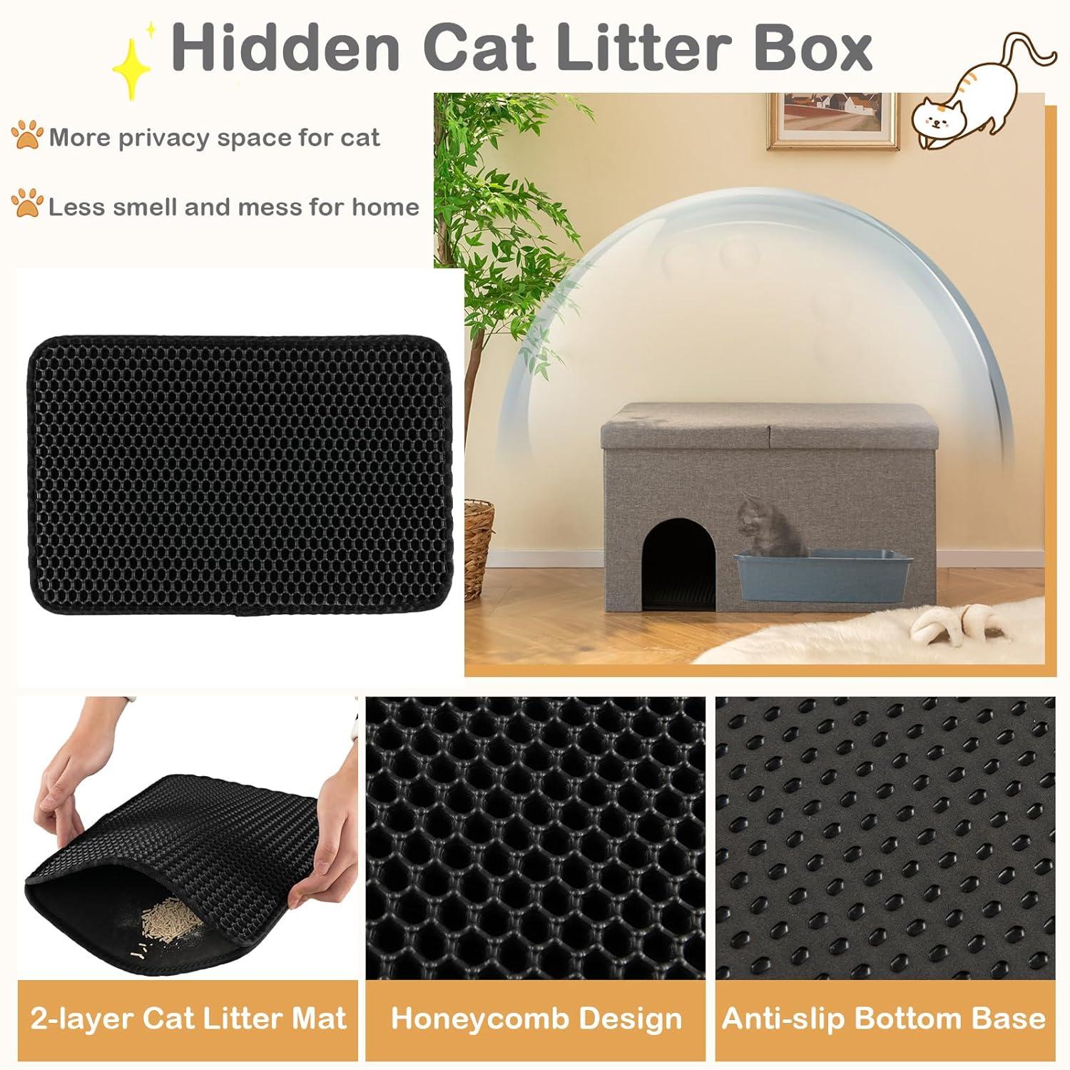 Cat Litter Box Enclosure Hidden Furniture with Urine Proof Litter Mat-Gray, Cat Litter Box Enclosure , Hidden Cat Washroom Furniture, Pet Crate for Living Room, Bedroom, Balcony