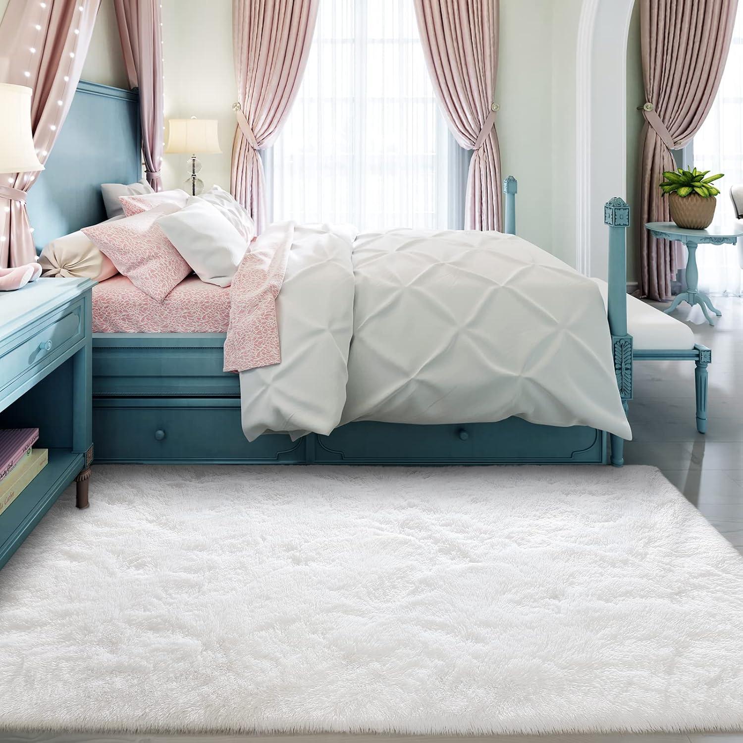 Noahas Fluffy Shaggy Rugs, 5x8 Feet Purple Plush Rugs for Girls Bedroom, Soft Kids Room Carpets, Large Bedside Rug, Upgrade Non-Slip Rugs for Children Nursery Dorm Home Decor, Purple