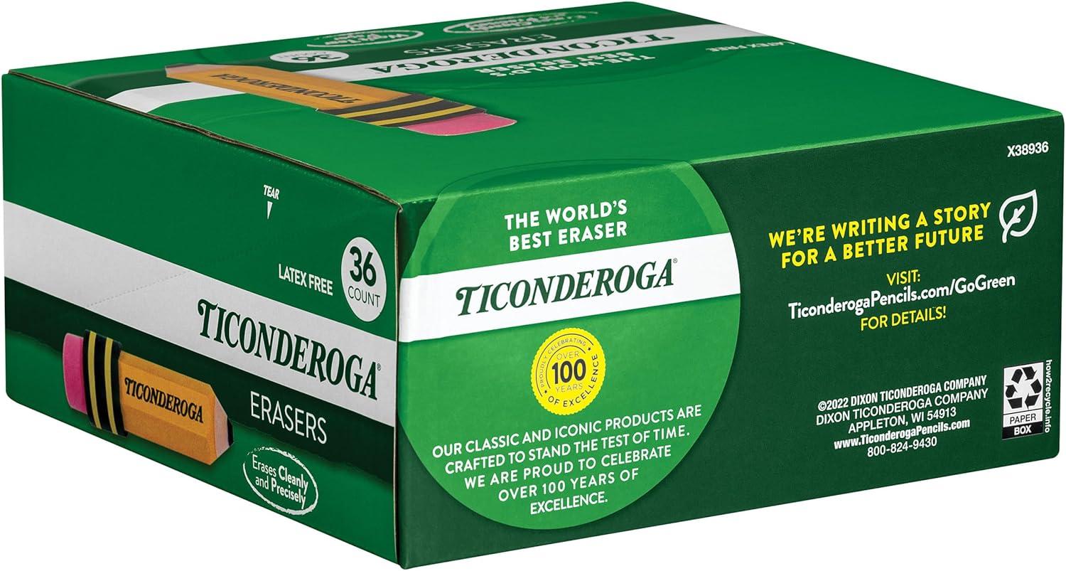 Ticonderoga Pencil-Shaped Erasers, Yellow, Pack of 36