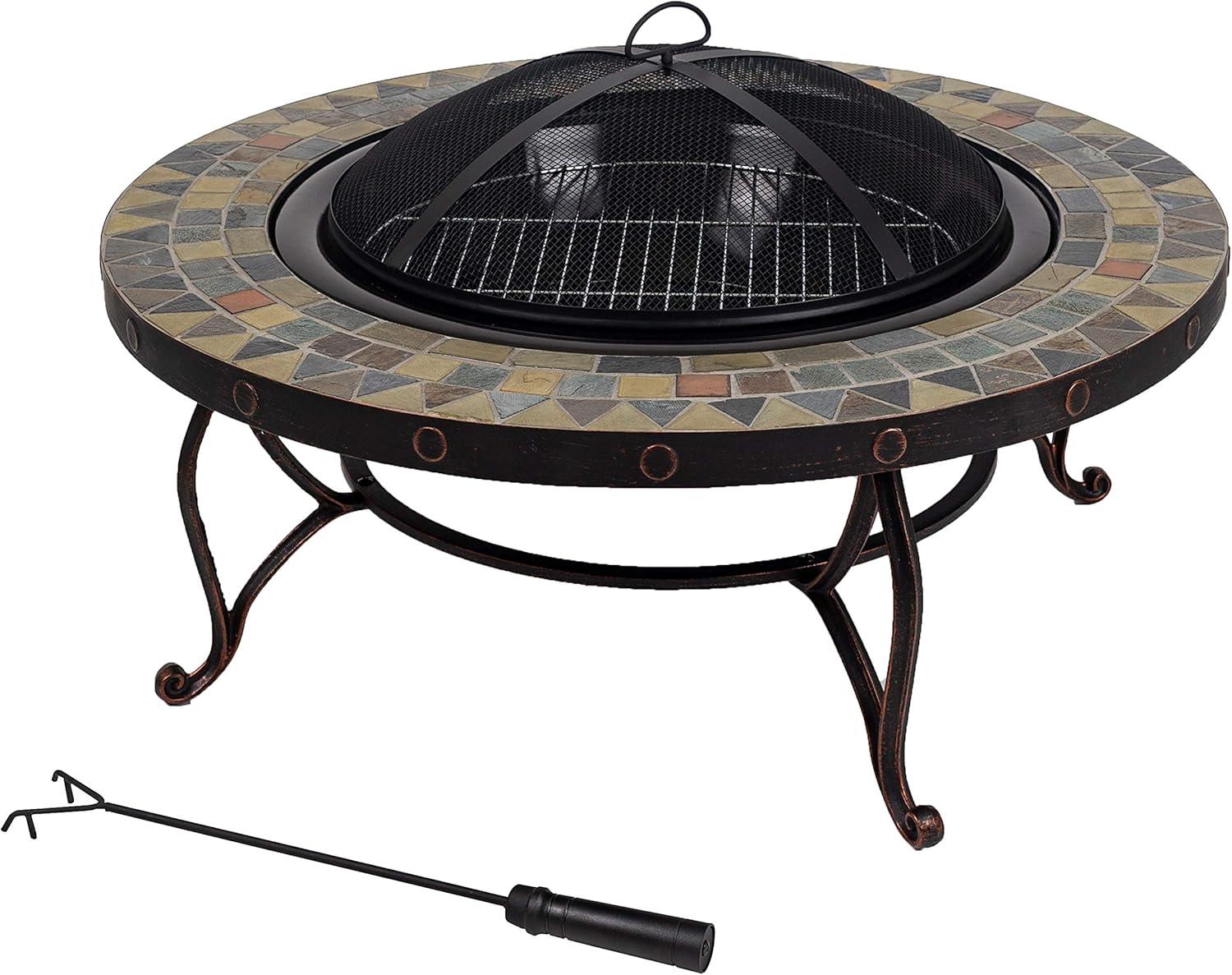 Slate and Copper 36" Wood-Burning Fire Pit with Mesh Cover