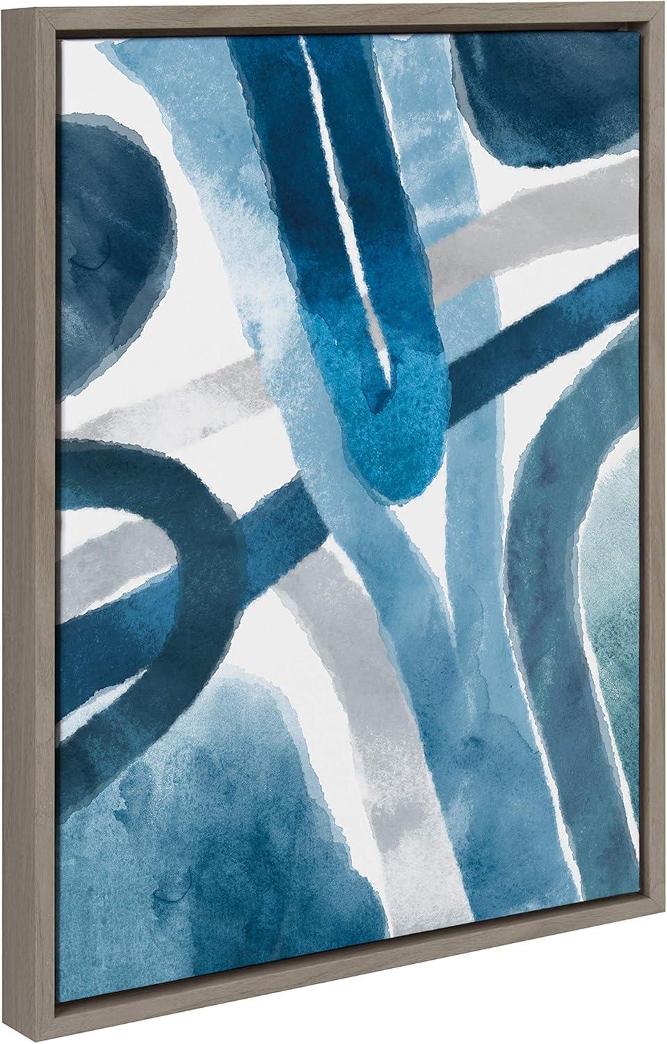 Kate and Laurel Sylvie Abstract Blue And Gray Watercolor Framed Canvas Wall Art, 18x24 Gray