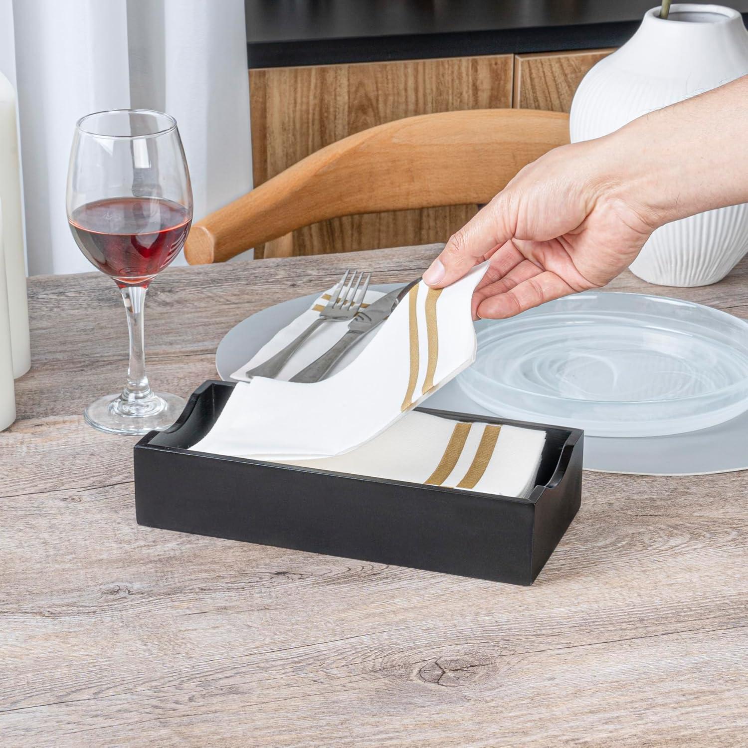 JepoIA 5.5 x 4 Inch Cocktail Napkin Holder 1 Square Flat Napkin Holder - For Bars Kitchen Tables or Countertops Sturdy Black Bamboo Tissue Napkin Holder Dining Room Decor