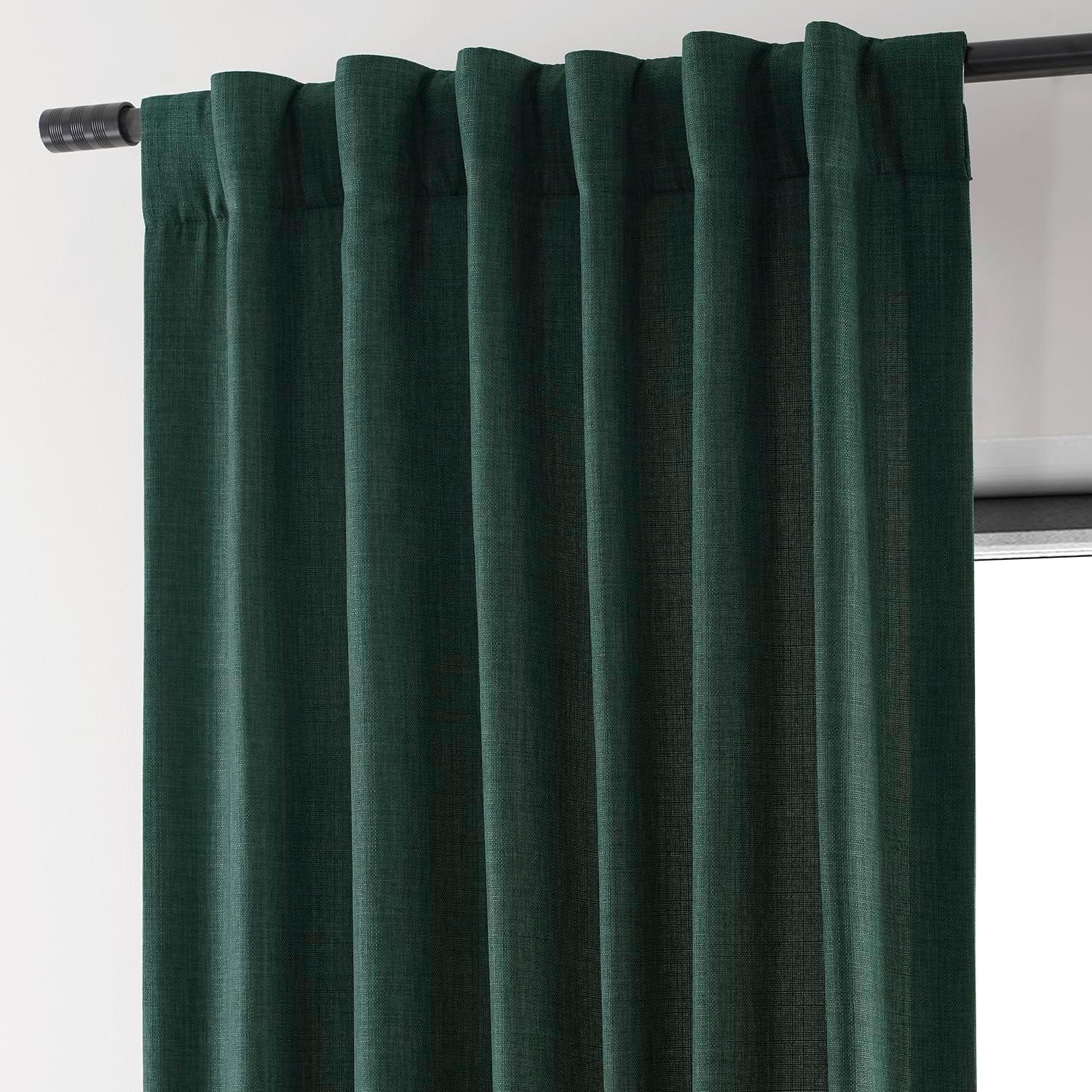HPD Half Price Drapes Empire Green Italian Faux Linen Room Darkening Curtains with Rod Pocket - 1 Panel - Window Curtains for Living Room & Curtains for Bedroom, 50W X 108L