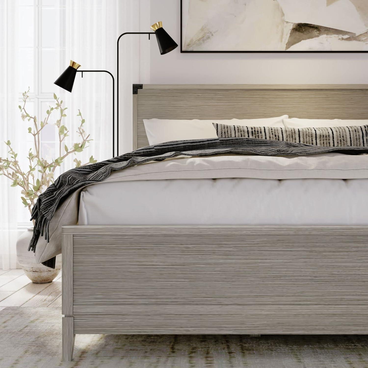 Plank+Beam Solid Wood Contemporary  King Size Platform Bed, Seashell Wirebrush