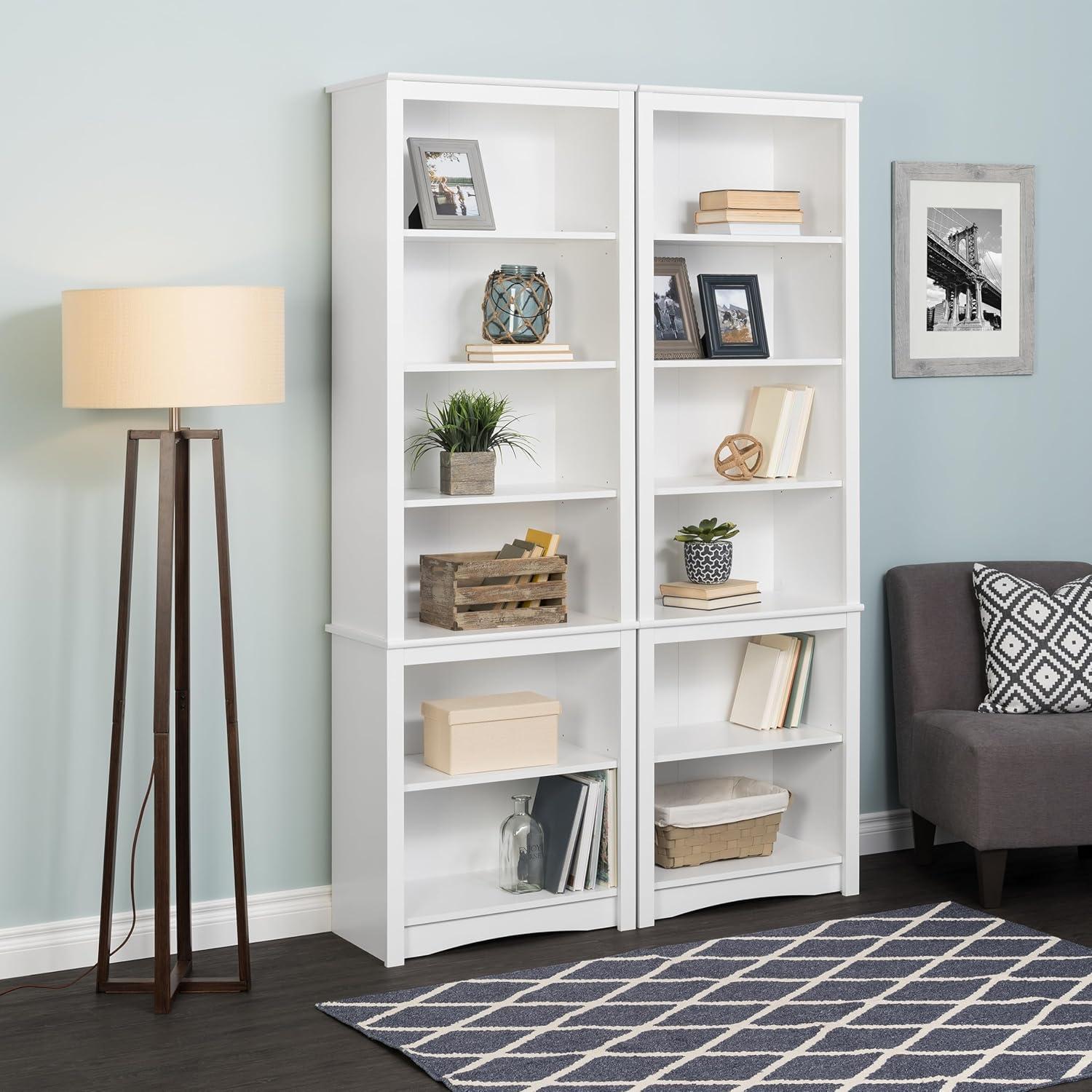 80" Tall Bookshelf White - Prepac: Laminated 6-Shelf Storage, Modern Design
