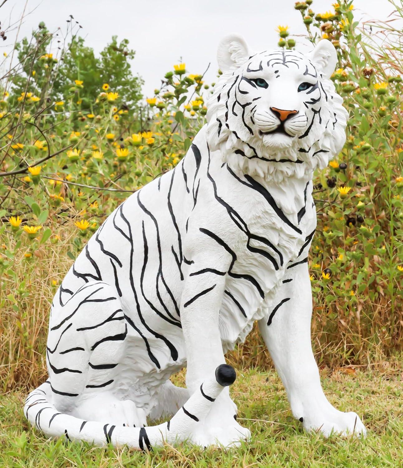 Ebros Gift 20" White Siberian Tiger Garden Statues, Weatherproof