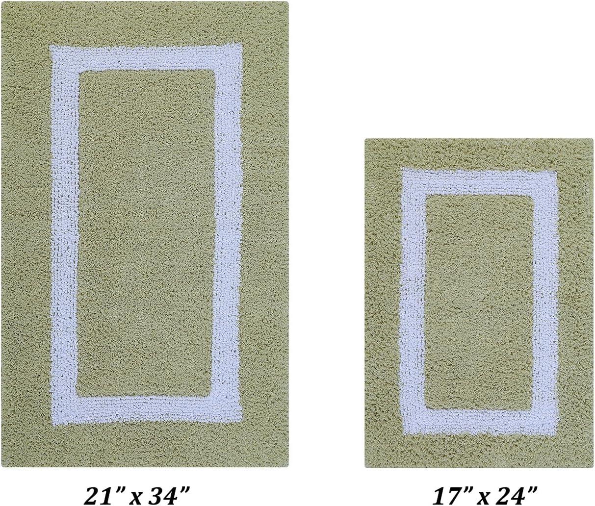 Better Trends Hotel Multi 100% Cotton Tufted Two Tone Reversible Bath Rug Set 2 PC (17" x 24" | 21" x 34") - Sage/White