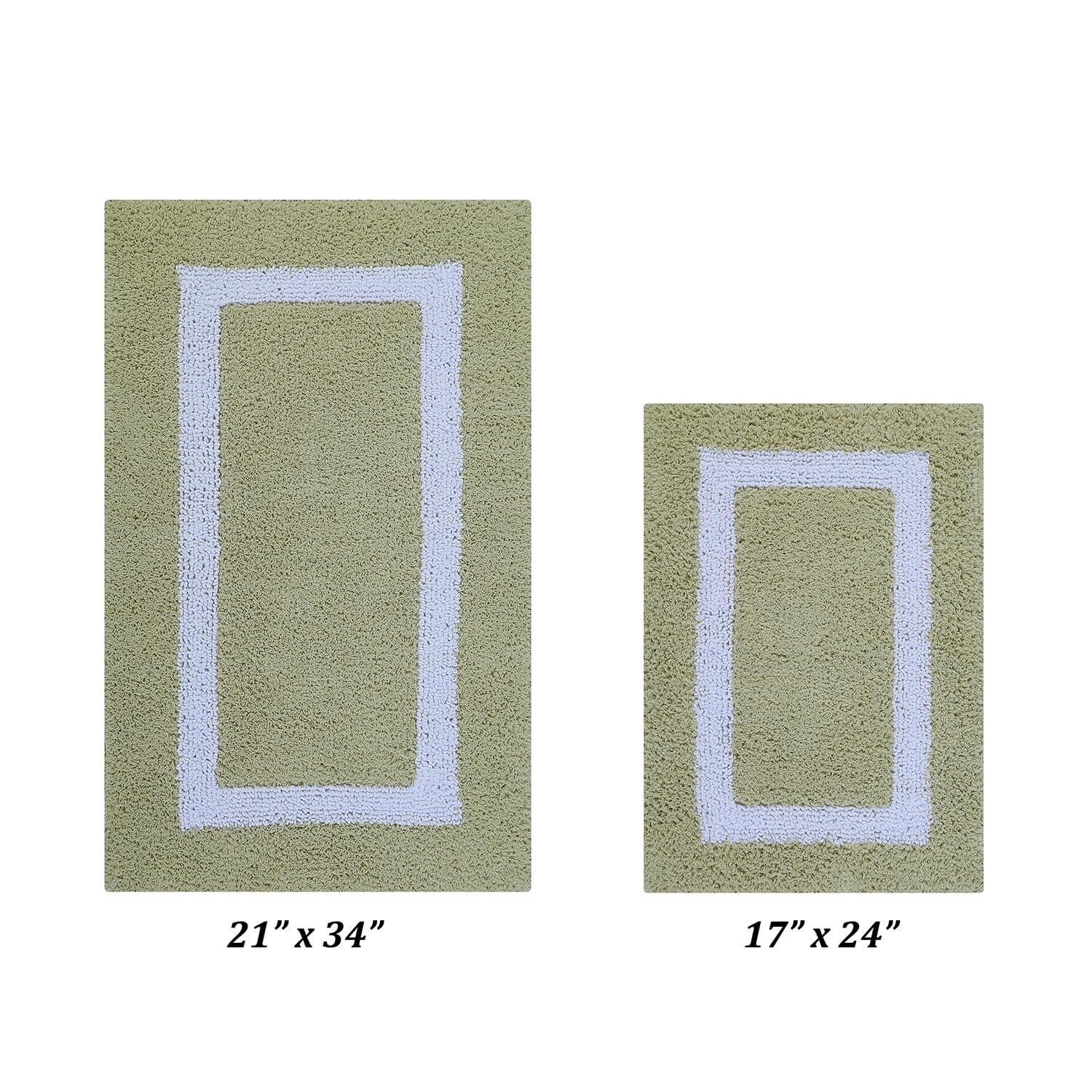 Better Trends Hotel Multi 100% Cotton Tufted Two Tone Reversible Bath Rug Set 2 PC (17" x 24" | 21" x 34") - Sage/White