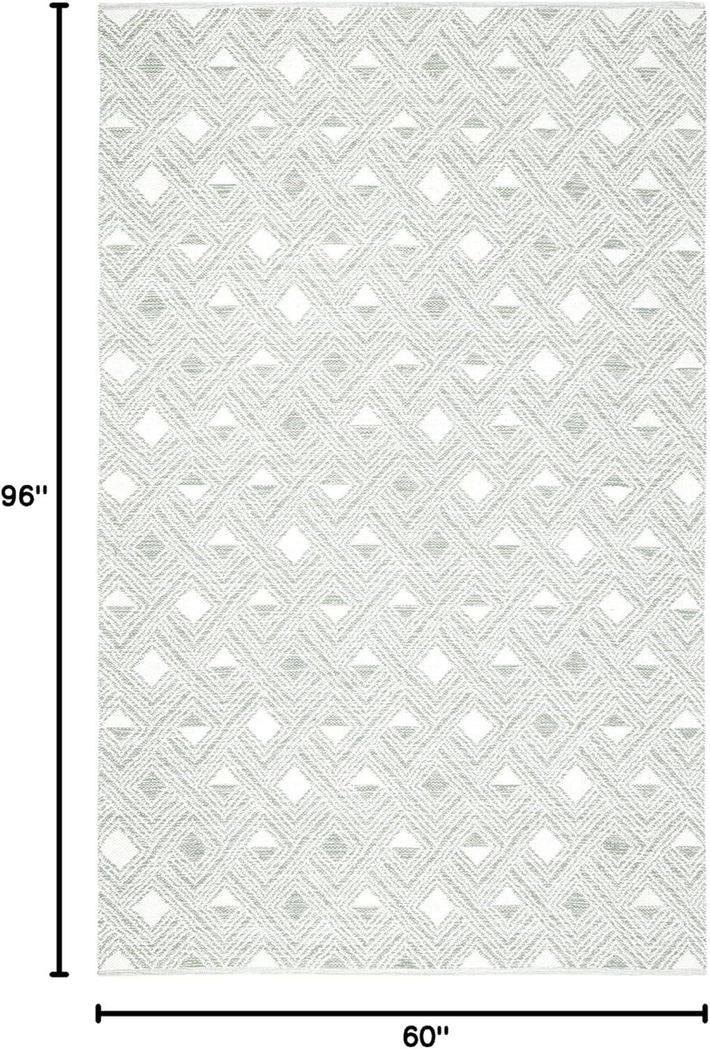 Light Green and Ivory Geometric Handwoven Wool Area Rug