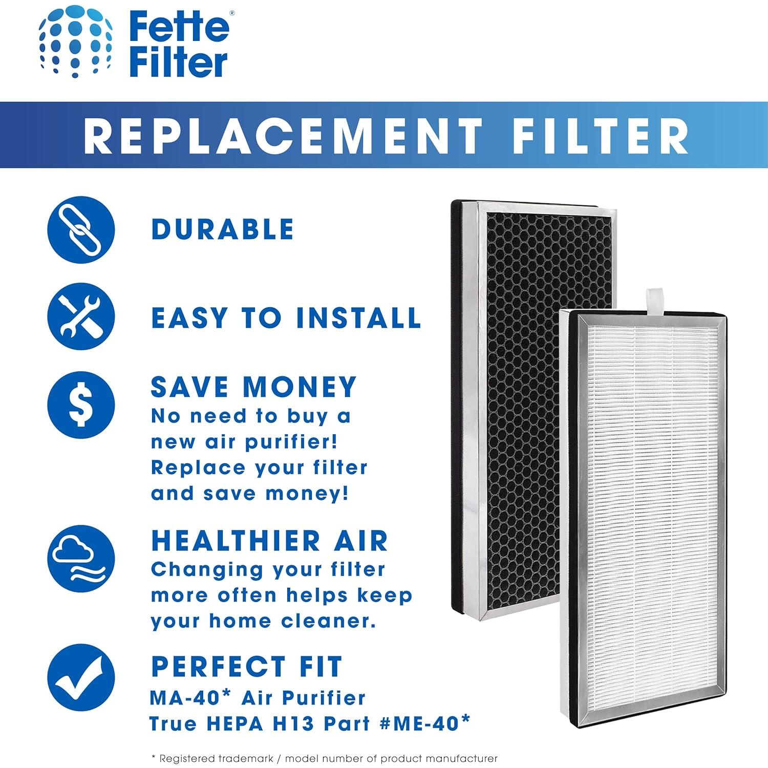 Medify MA-40 Genuine Replacement Filter for MA-40 Purifiers | Smoke, Dust, Odors, Pet Dander | 3 in 1 with Pre-filter, HEPA H13 and Activated Carbon | Removal of 0.1 to 0.3 Microns | 1-Pack.