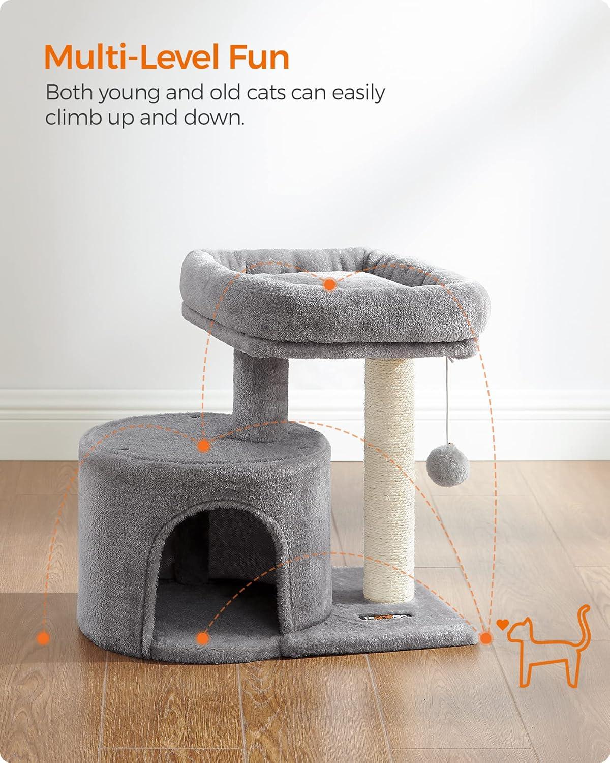 Light Gray Plush Cat Tree with Sisal Scratching Post