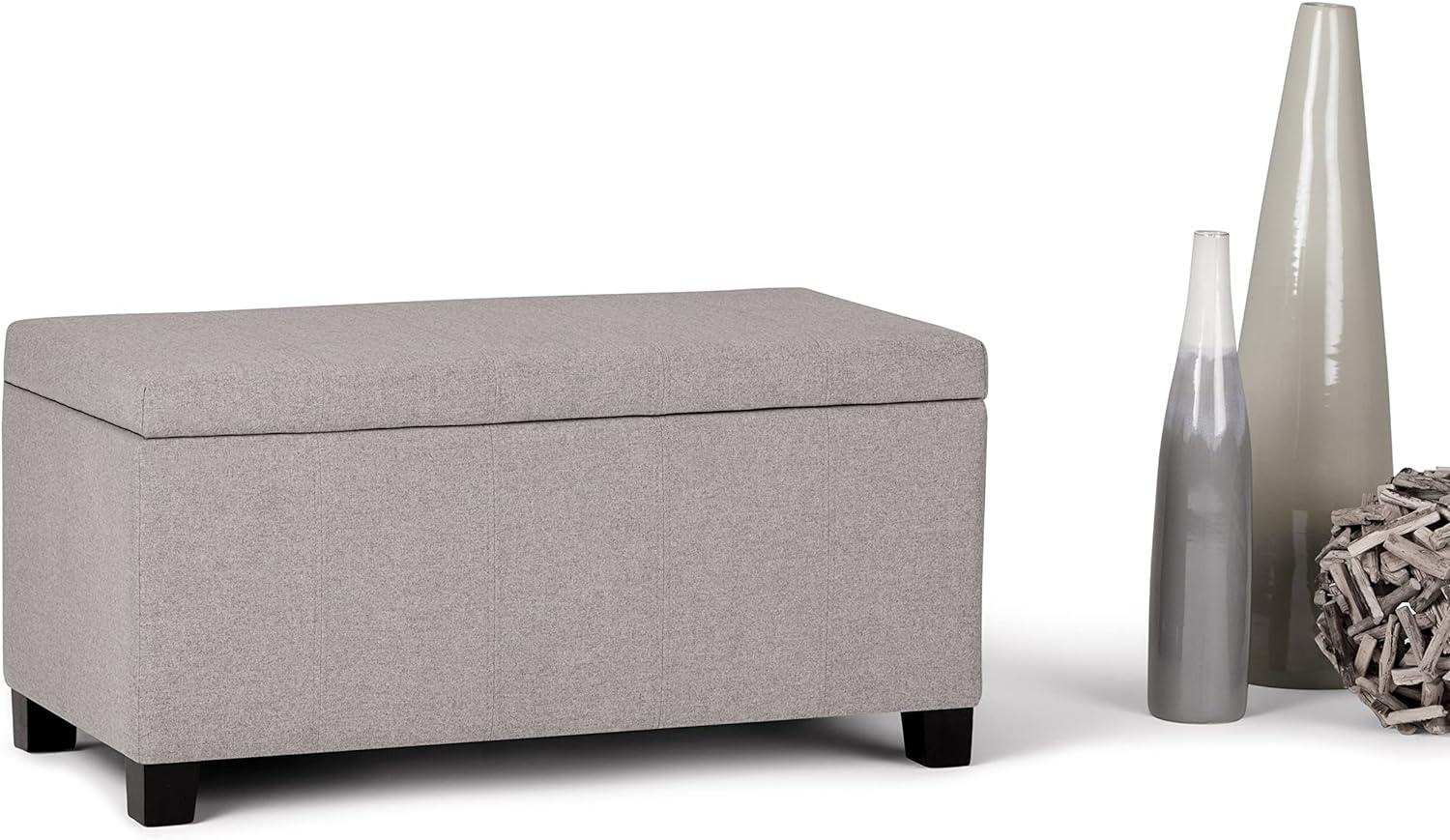 Gray Cloud Tufted Wood Storage Bench Ottoman