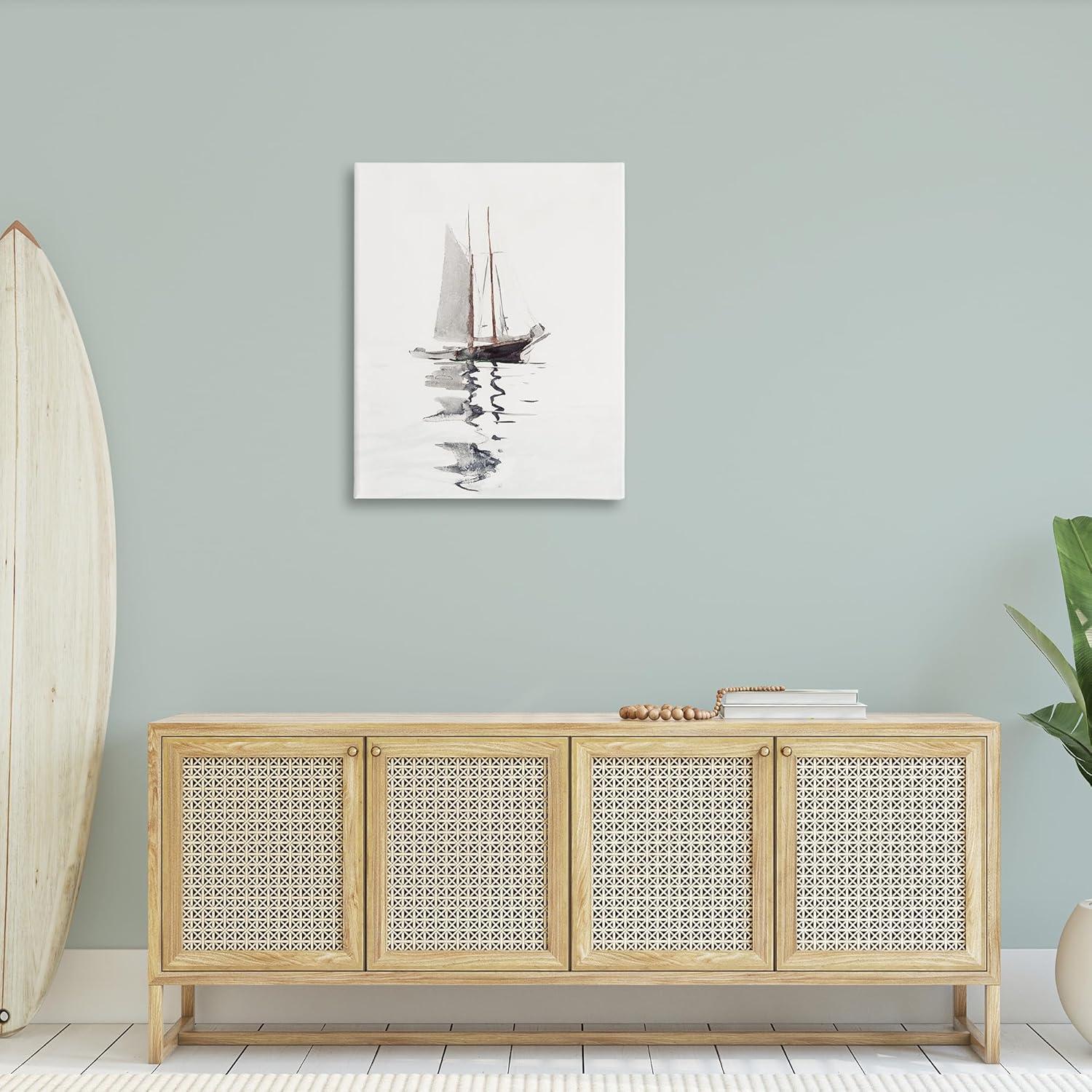 Stupell Industries Tranquil Sailboat Vessel Floating Lone Ocean Reflection by Lettered and Lined - Wrapped Canvas Painting | Wayfair