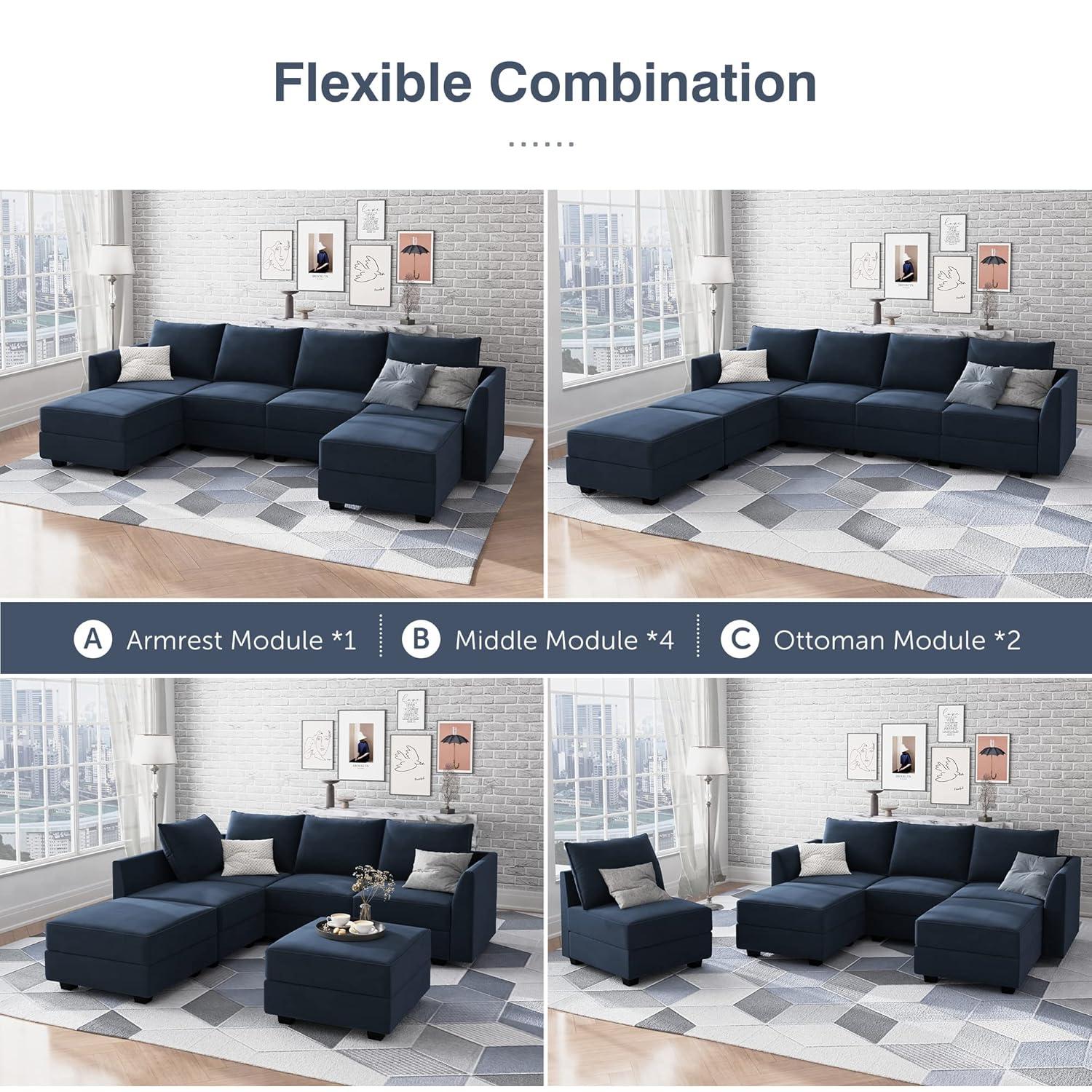 HONBAY Armrest Module for Modular Sectional Sofa, Pair of Sofa Armrest for Sectional Modular Couch, Velvet Dark Blue