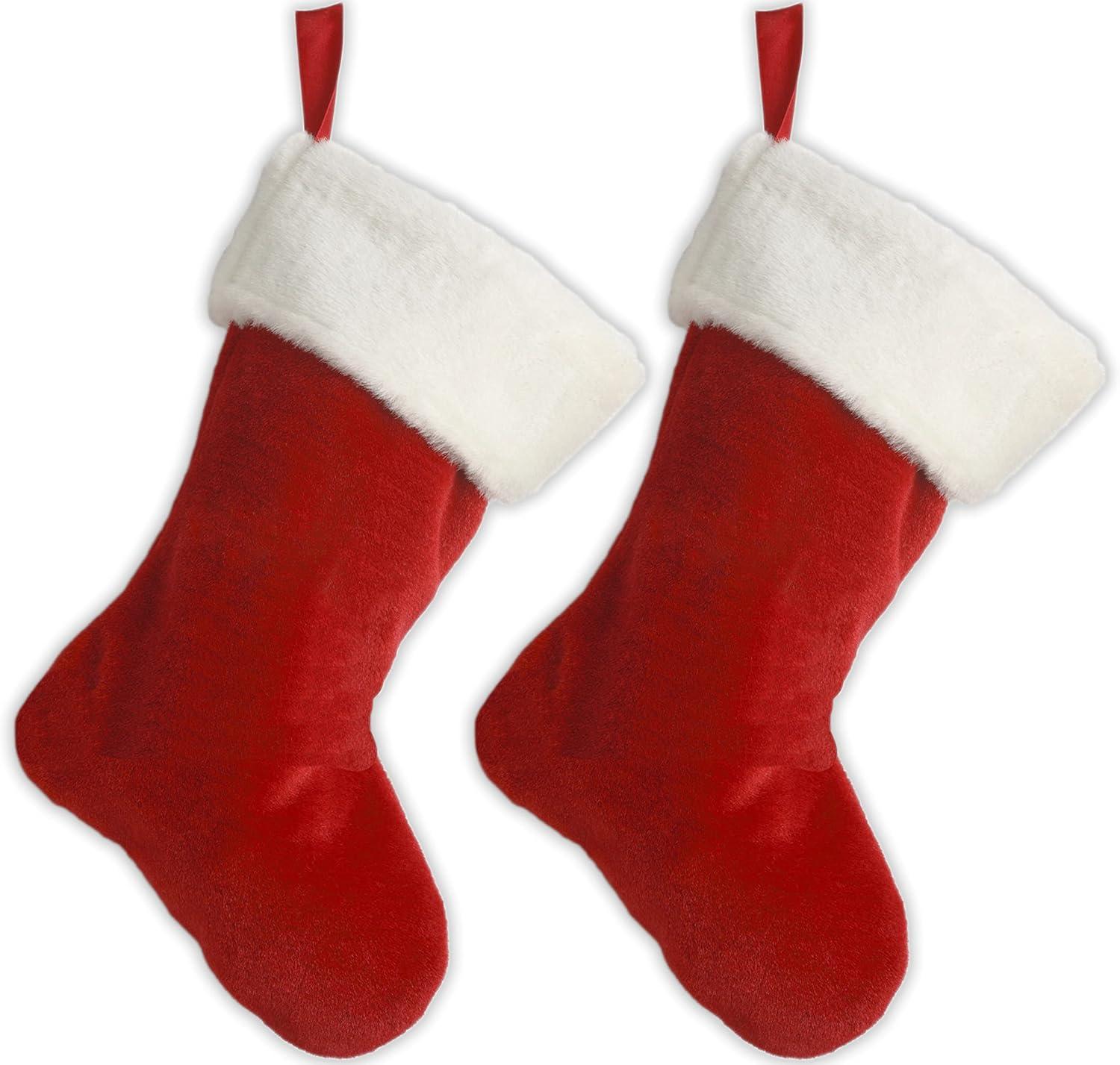 19'' Red Velvet Christmas Stocking with White Plush Cuff, 2 Pack