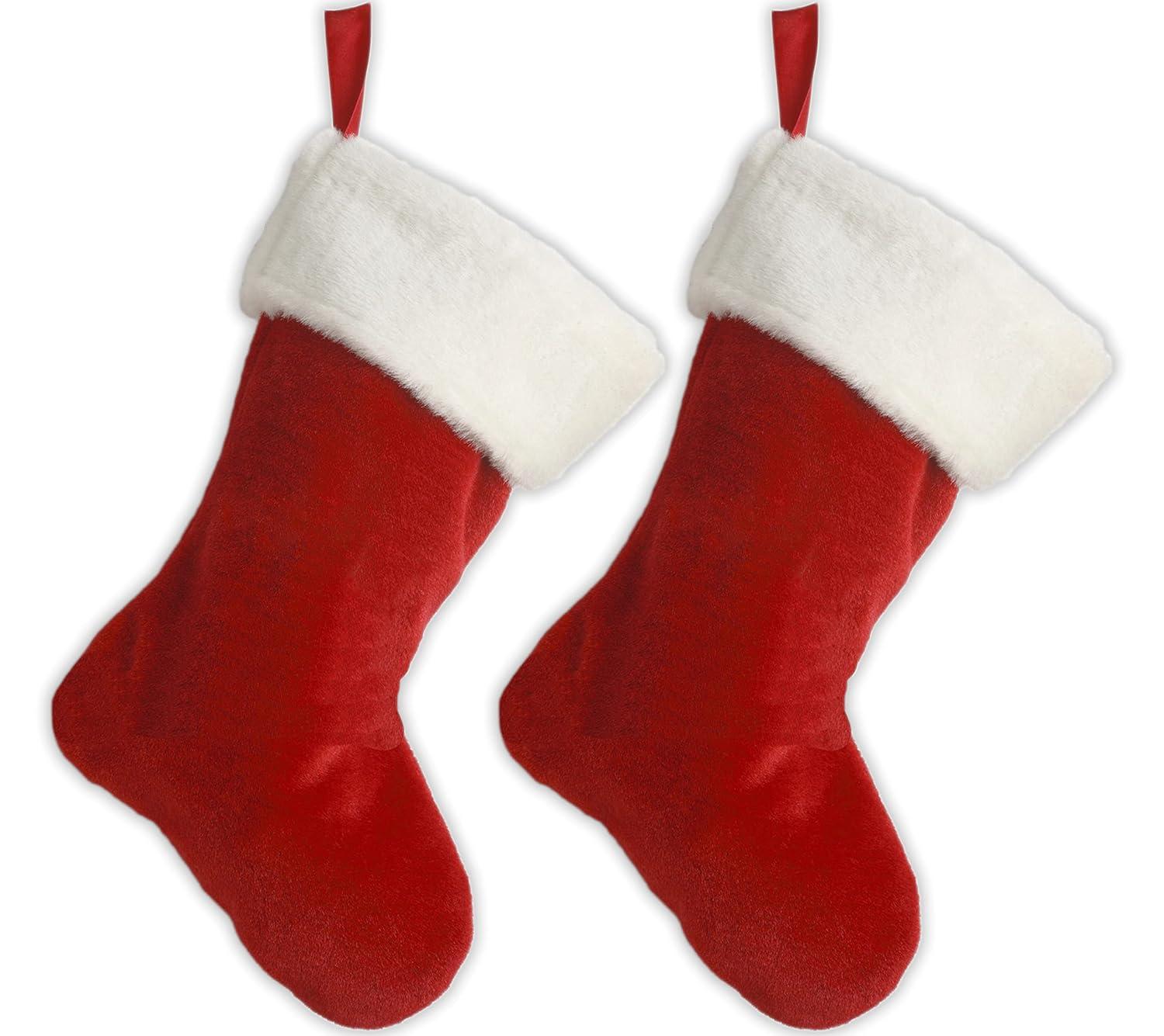 19" Red Velvet Stocking (8 Pack) W/White Plush Cuff & Red Hanging Tag