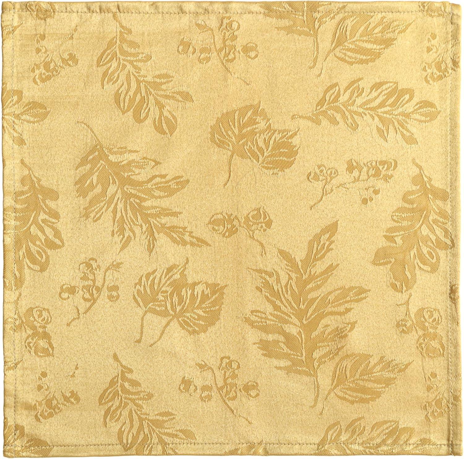 Elegant Woven Leaves Jacquard Damask Napkin, Set of 8 - 17" x 17" - Gold - Elrene Home Fashions