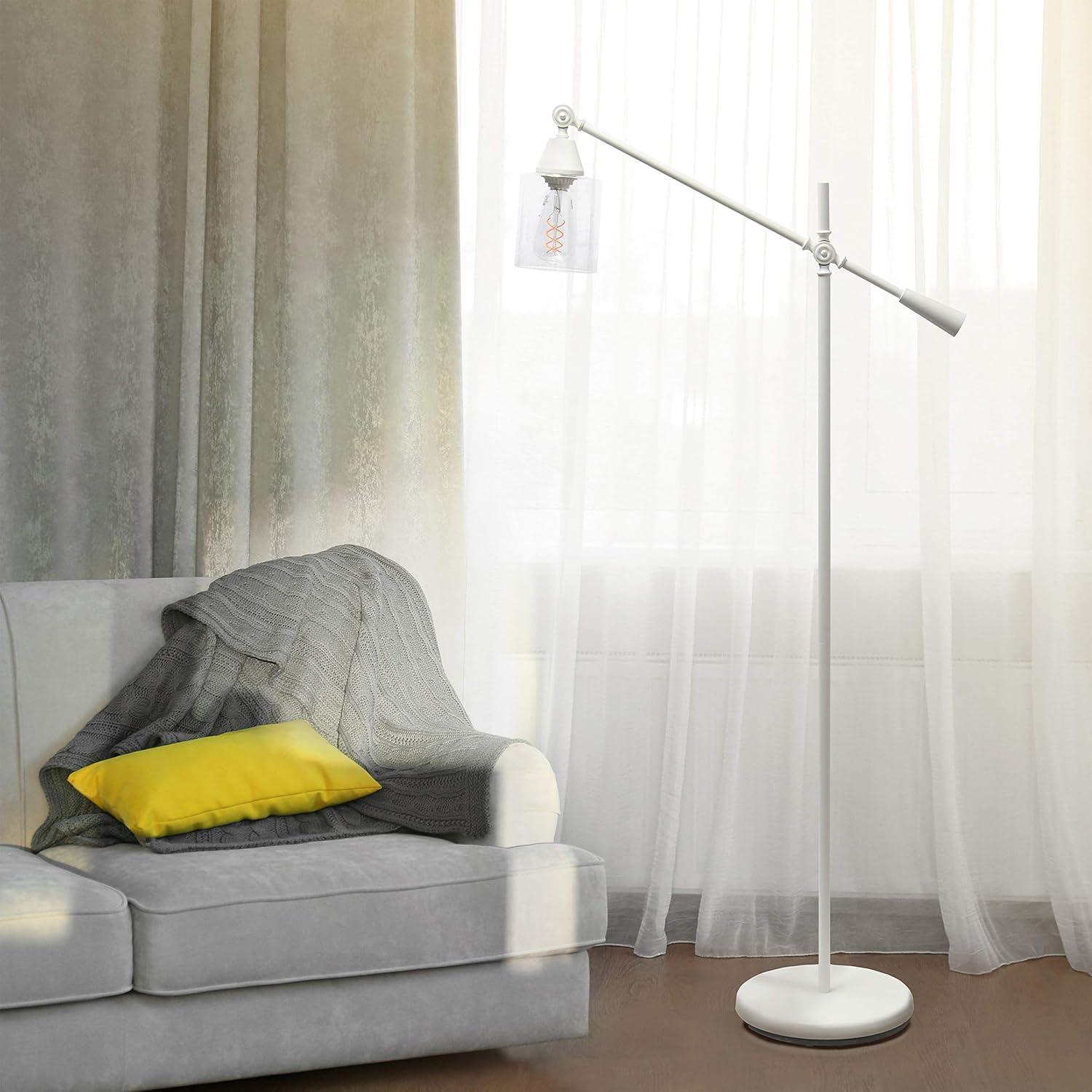 Edison Adjustable White Floor Lamp with Glass Shade