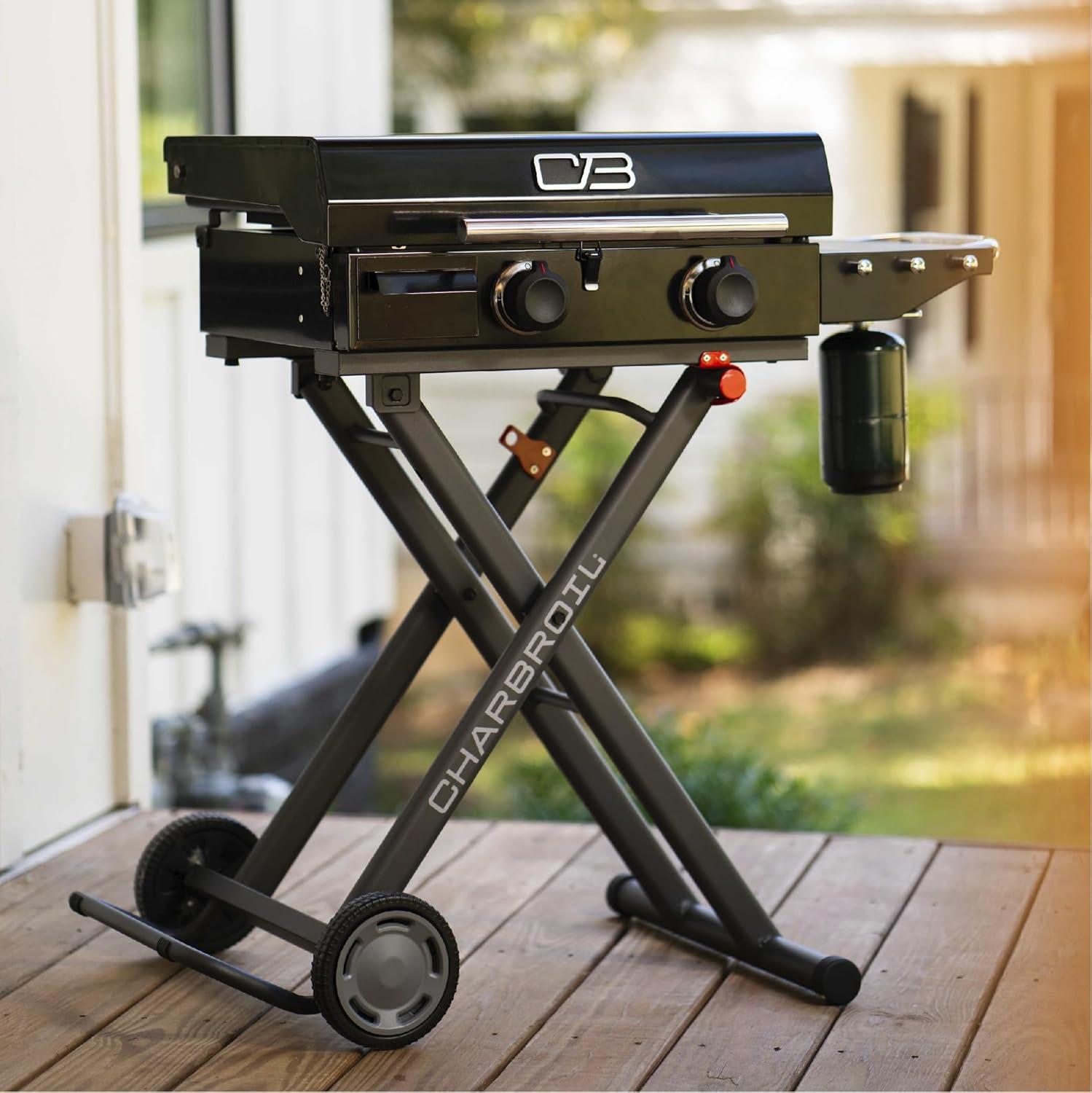 Charbroil Performance Series 22" Folding Cart 2-Burner Portable Flat Top Gas Griddle, Black