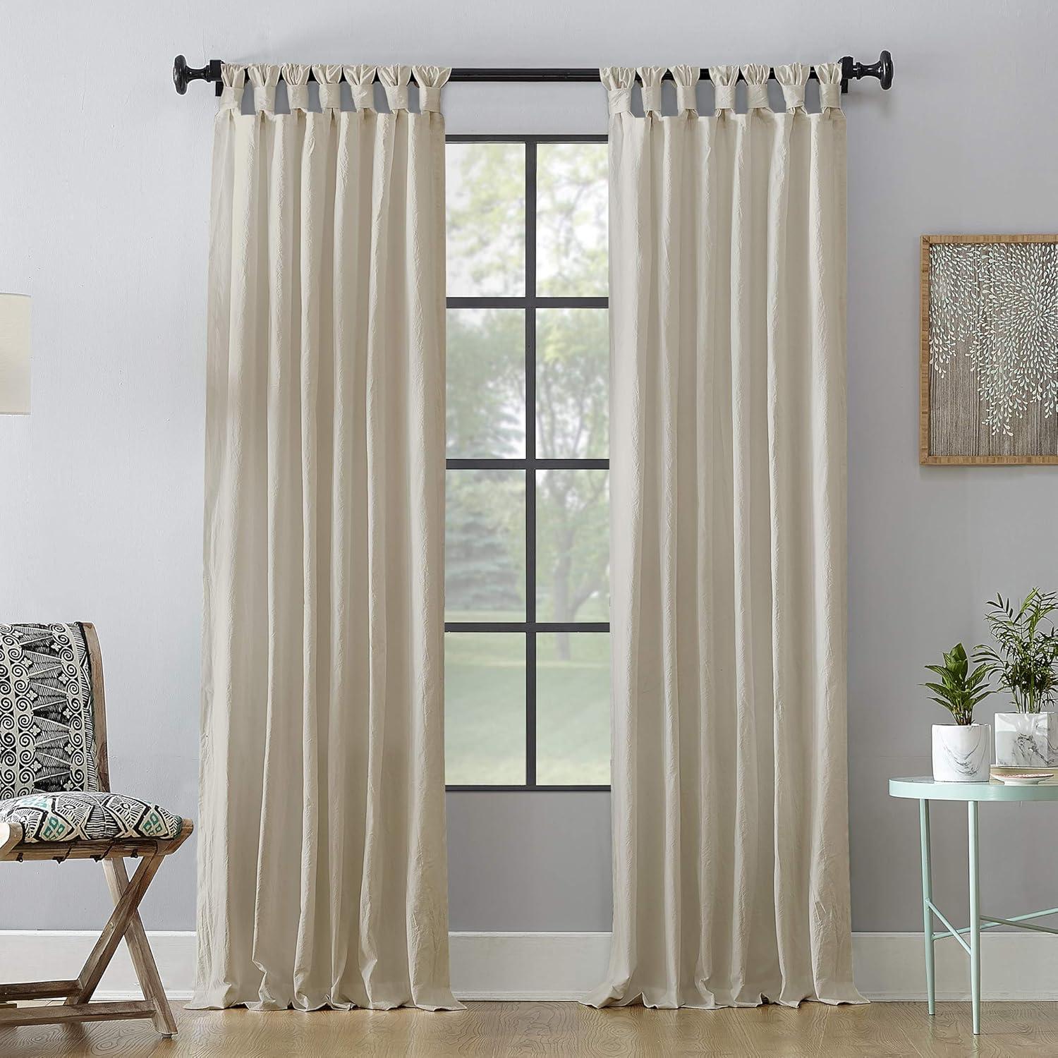 52"X63" Archaeo Light Filtering Washed Cotton Twist Tab Curtain Panel Oat: Modern Window Treatment, Machine Washable