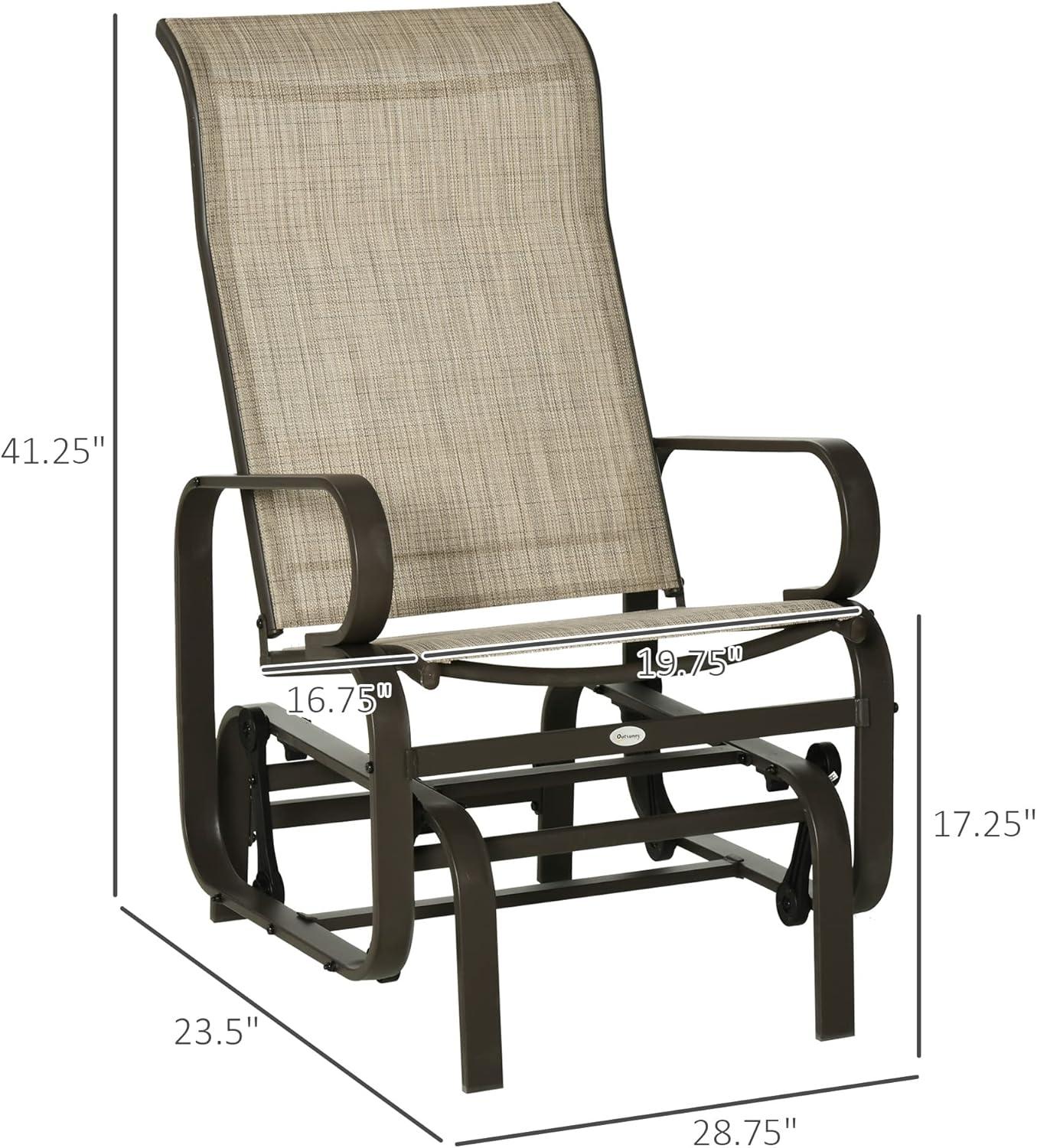Tan Metal Outdoor Glider Chair with Mesh Fabric