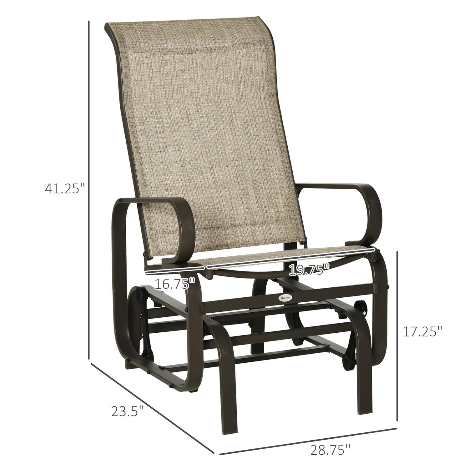 Tan Metal Outdoor Glider Chair with Mesh Fabric