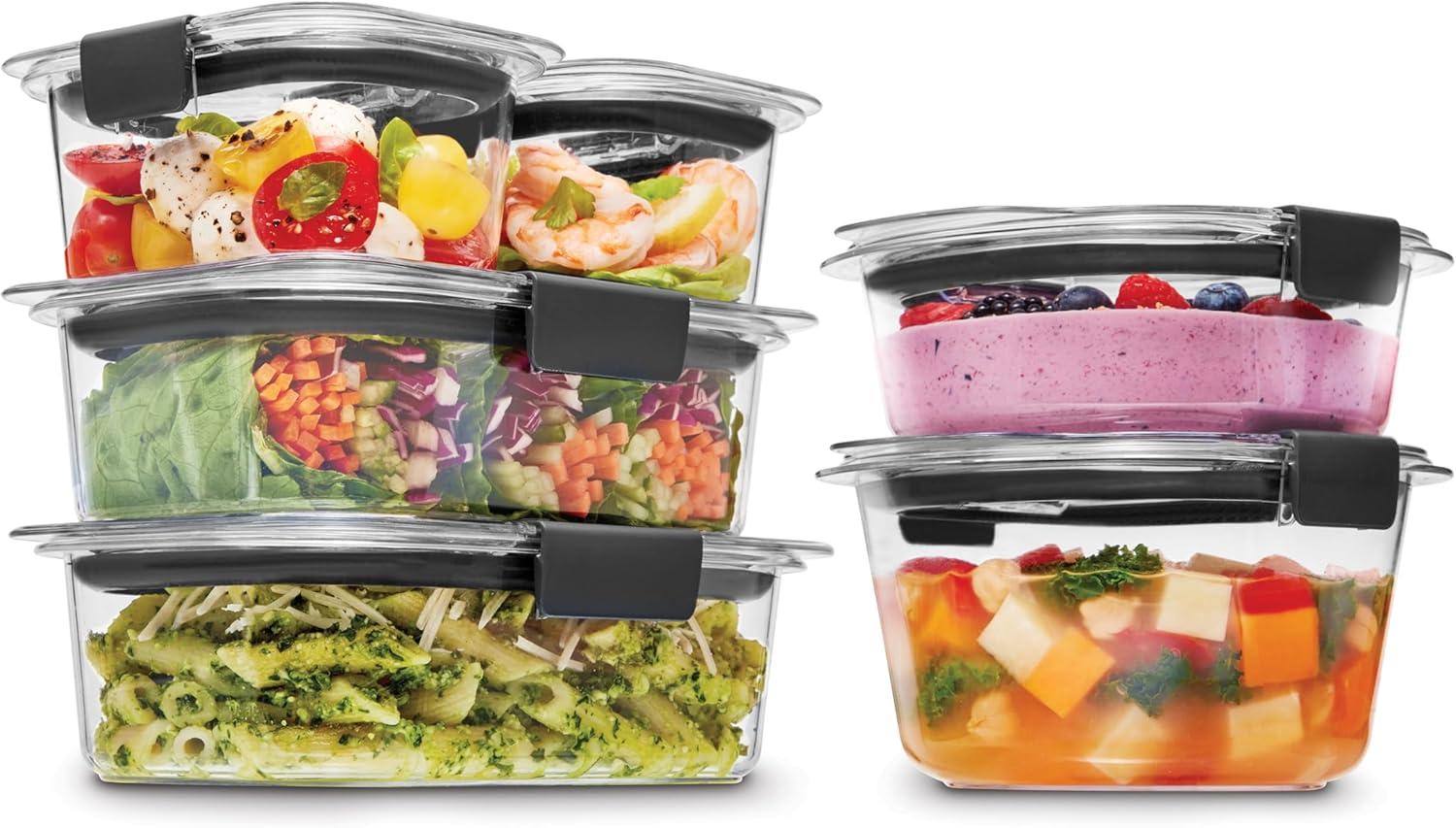 Rubbermaid 6pc Brilliance Round Food Storage Container Set: Glass Containers with Lids, Dishwasher-Safe, Clear