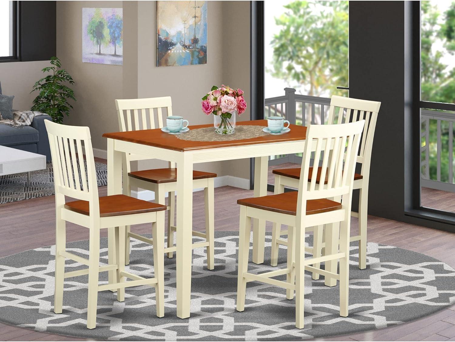 Buttermilk and Cherry 5-Piece Counter Height Pub Set with Cross Back Chairs