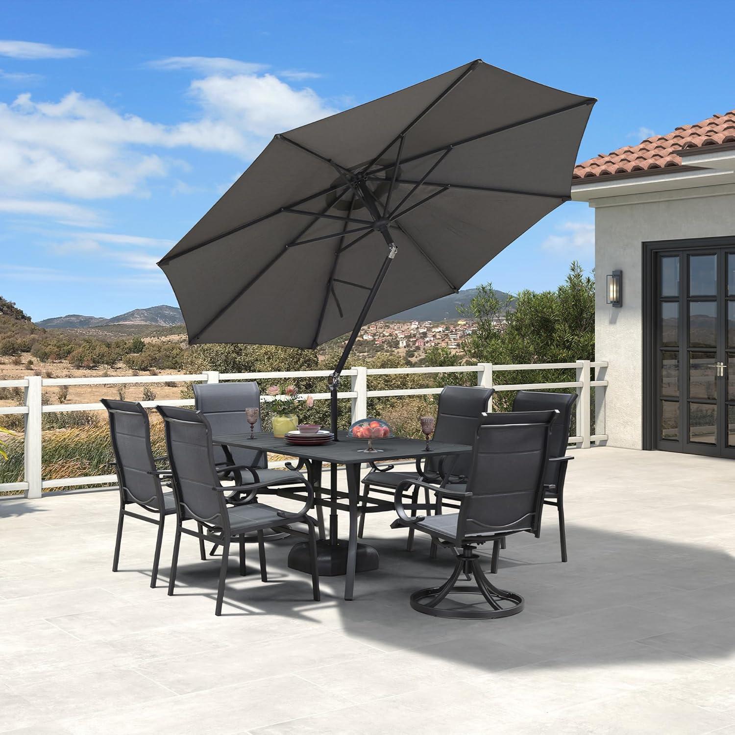 PURPLE LEAF 9 ft Patio Umbrella Outdoor Market Umbrella w/ Dual Tilt Buttons & Crank, 8 Aluminum Ribs, UV Protection for Garden Deck Pool Patio - Gray