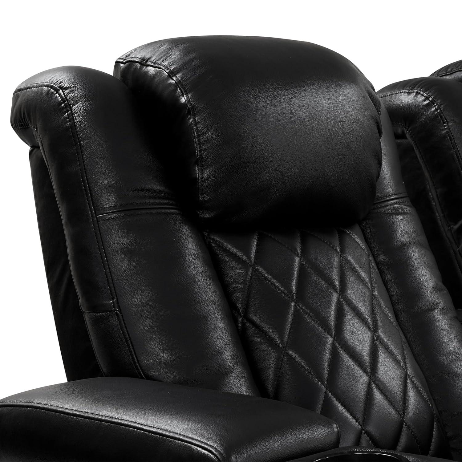 Valencia Tuscany Home Theater Seat - Nappa Leather Power Recliner with Cool Gel Memory Foam, USB-C/USB-A Charging, RGB LED Lights, Adjustable Lumbar & Headrest (Row of 2, Black)