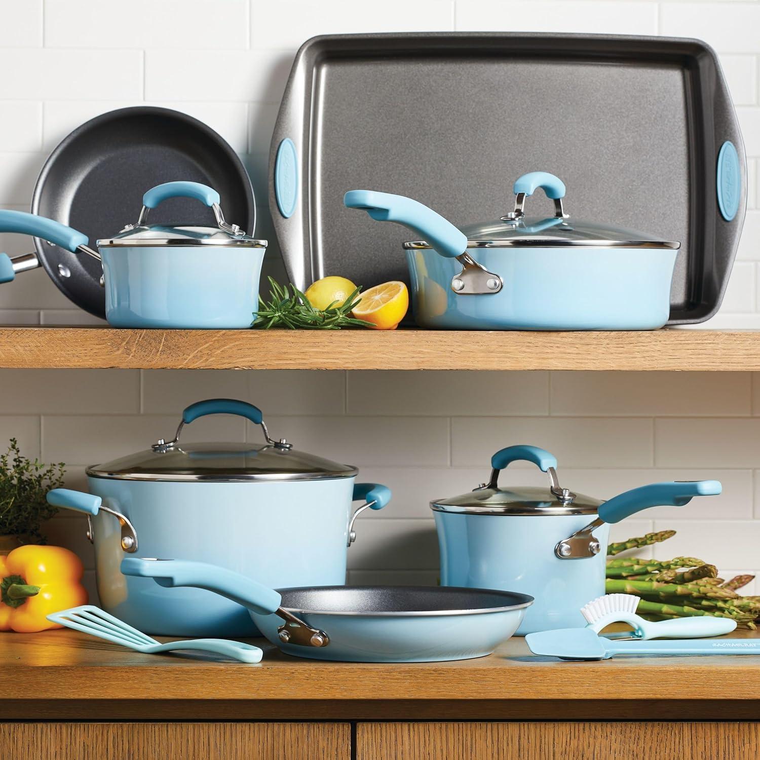 Rachael Ray Rachael Ray Classic Brights Nonstick Cookware Pots and Pans Set with Cooking Tools and Baking Pan, 14 Piece