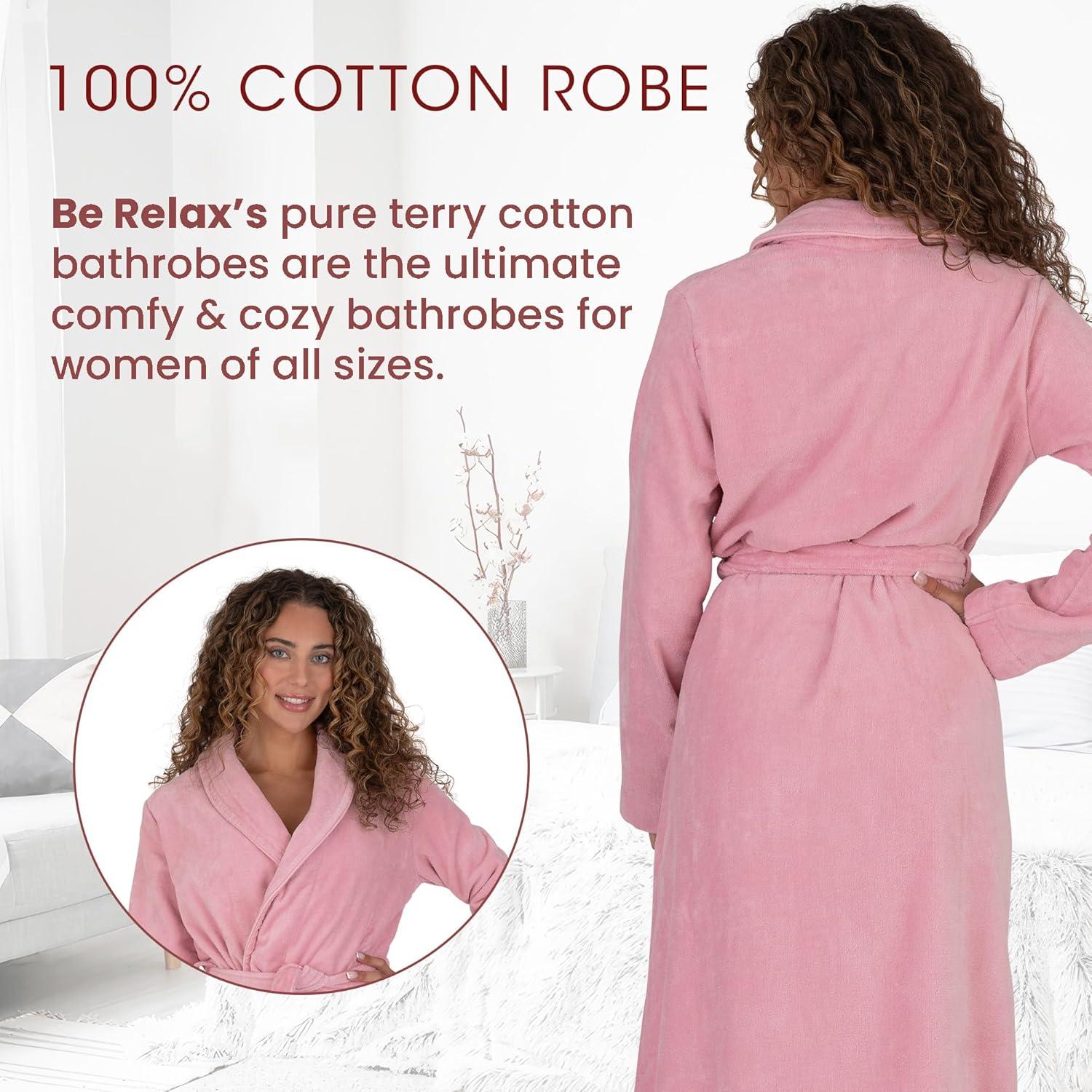 Arus Women's Turkish Terry Cotton Hooded Robe, Full Length Long Bathrobe with Hood , Rose , X Small