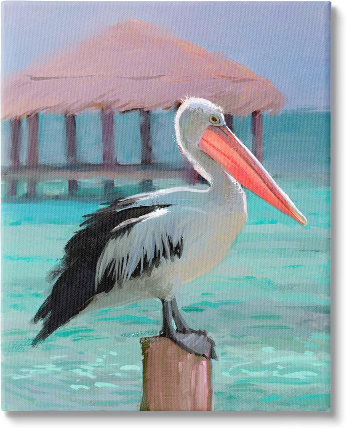 Stupell Industries Tropical Perched Pelican Painting Gallery Wrapped Canvas Print Wall Art, Design by Ziwei Li