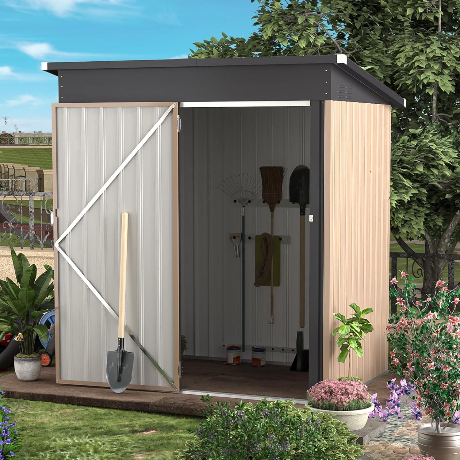 AECOJOY 6' x 6' Outdoor Storage Shed with Rack & Shelves Metal Utility Tool Shed with Lockable Door for Backyard & Garden on Clearance