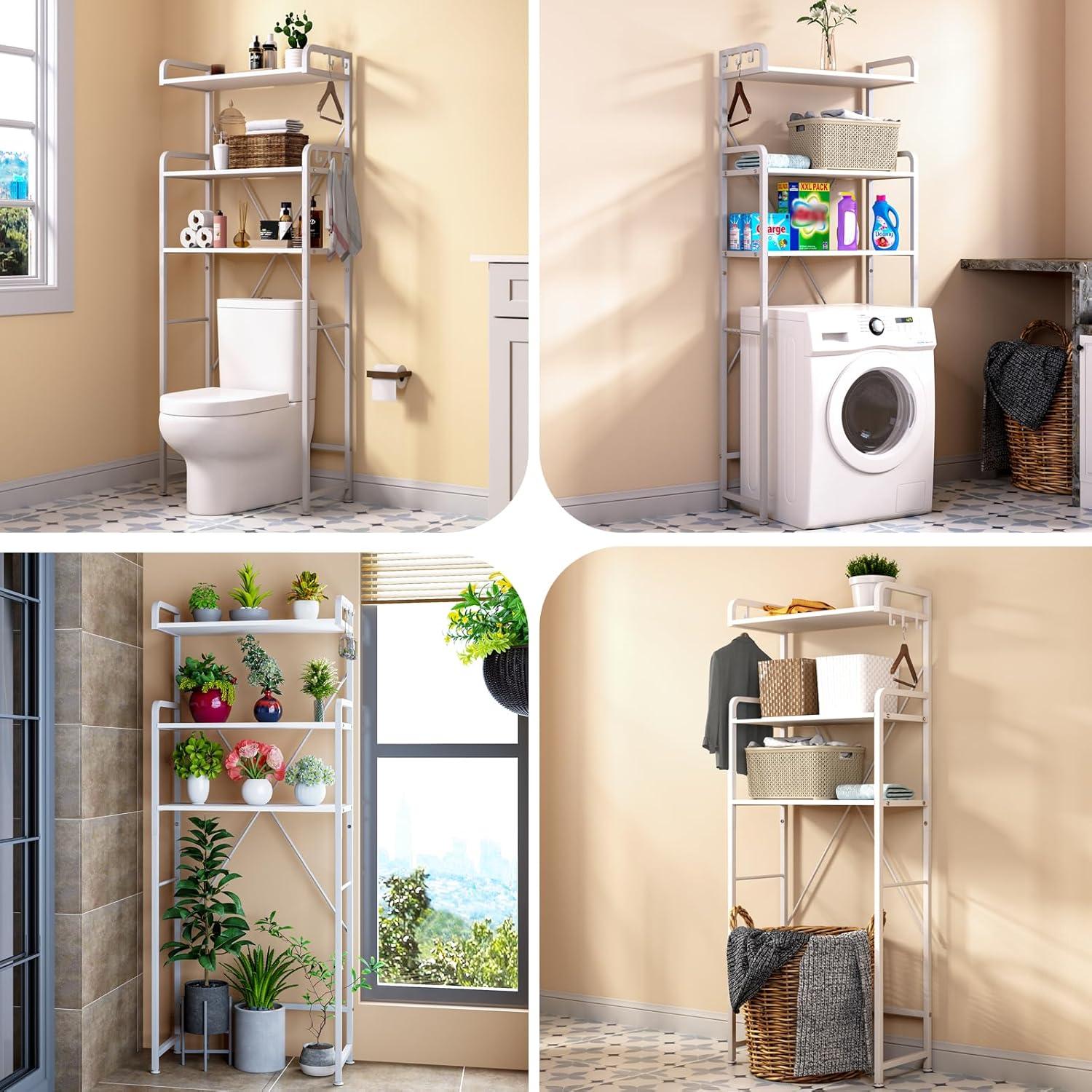 White Metal and Particleboard Over-the-Toilet Storage Rack