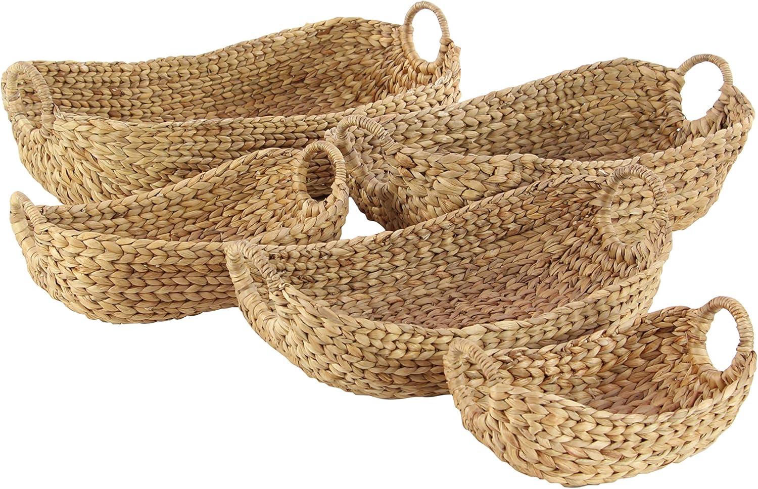 DecMode 23", 21", 19", 16", Brown Seagrass Handmade Storage Basket with Metal Handles, 5-Pieces