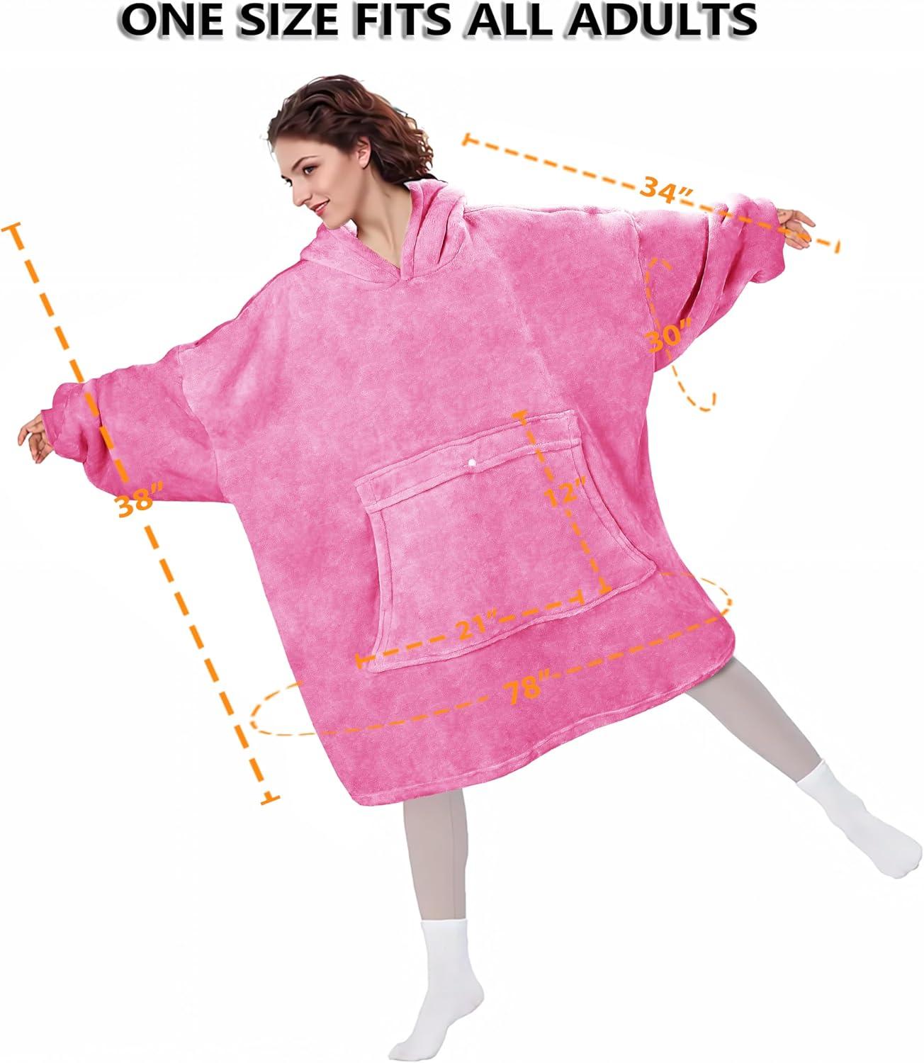 Solaris Women Flannel Blanket Hoodie Oversized Sweatshirt, Wearable Fleece Blanket Woman, Christmas Gift for Her, Hot Pink