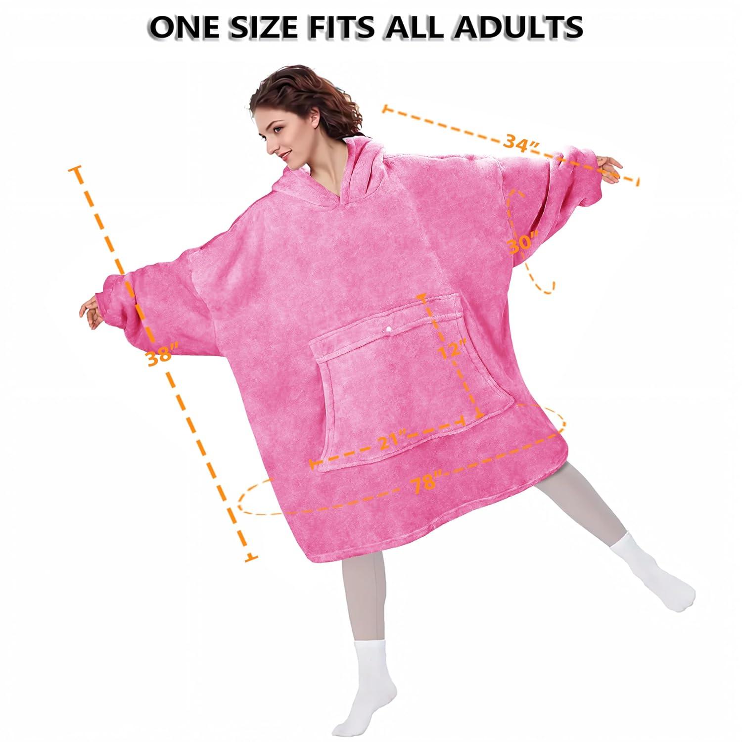 Solaris Women Flannel Blanket Hoodie Oversized Sweatshirt, Wearable Fleece Blanket Woman, Christmas Gift for Her, Hot Pink