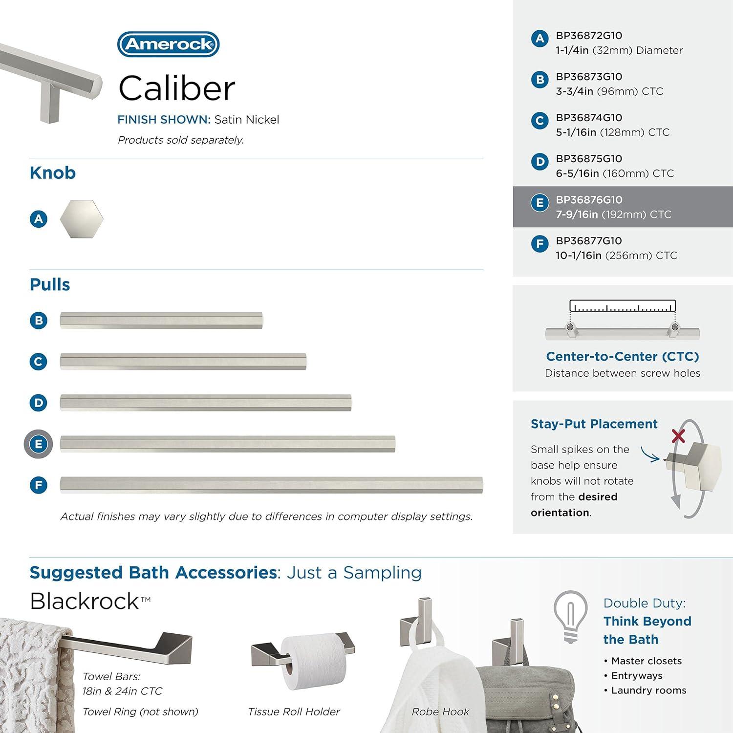 Amerock Caliber 7-9/16 inch (192mm) Center-to-Center Satin Nickel Cabinet Pull