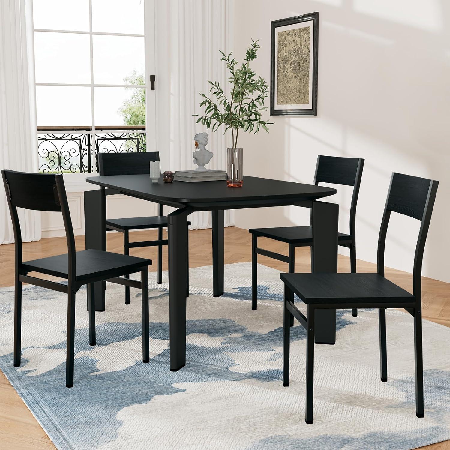 Black Metal and Wood Dining Chairs Set of 4