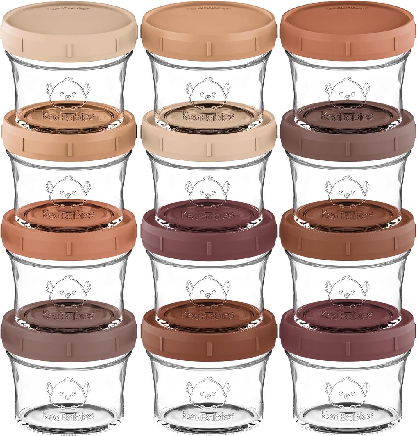12pk Prep Baby Food Storage Containers, 4 oz Leak-Proof, BPA Free Glass Baby Food Jars for Feeding  (Terracotta)
