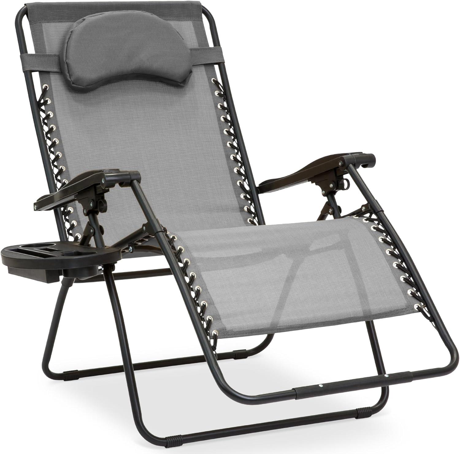 Best Choice Products Oversized Zero Gravity Chair, Folding Outdoor Patio Recliner w/ Cup Holder - Gray