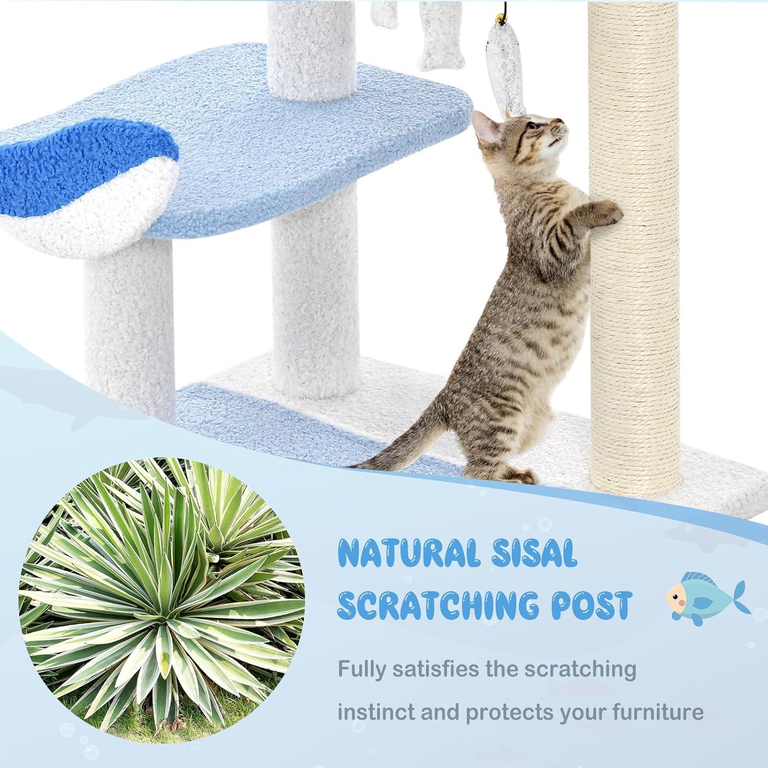 Kadyn Cat Tree for Large Cat, Cat Tower Heavy Duty, Extra Tall Cat Condo, 3-level Cat Tower with Sisal Covered Scratching Posts-Blue