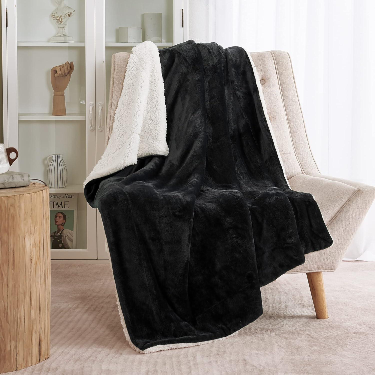 Luxury Flannel Super Soft Lightweight Reversible Throw Black